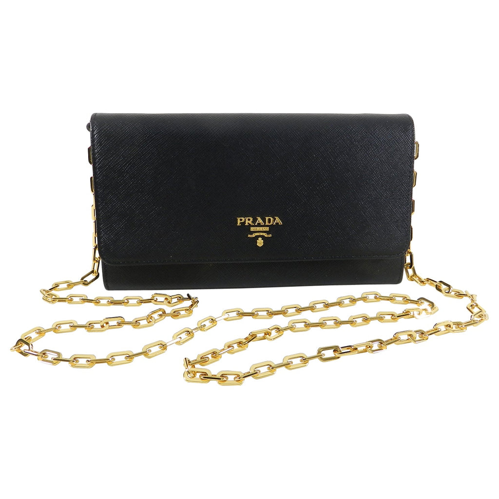 Prada Black Saffiano Leather Wallet on Chain Bag