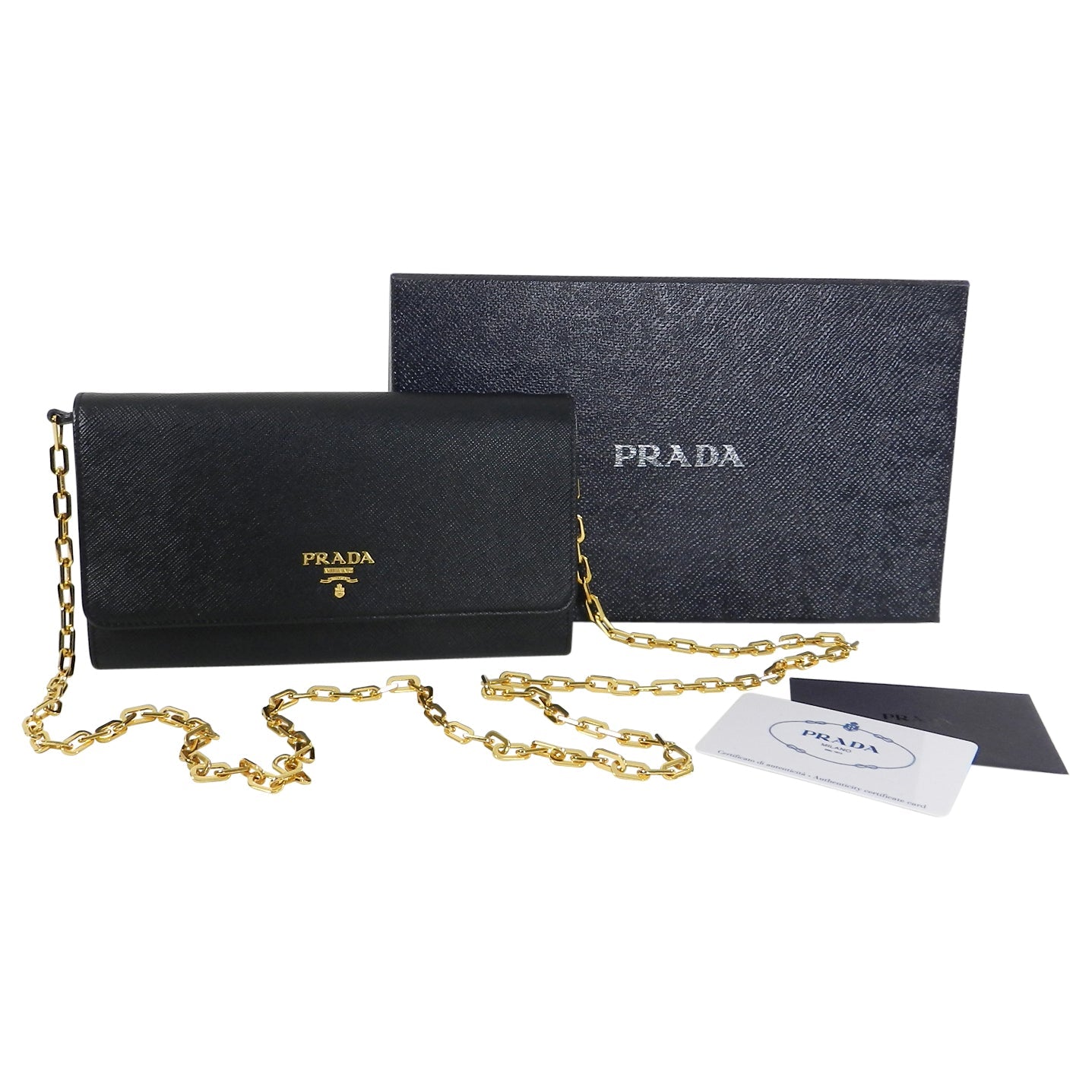 Prada Black Saffiano Leather Wallet on Chain Bag