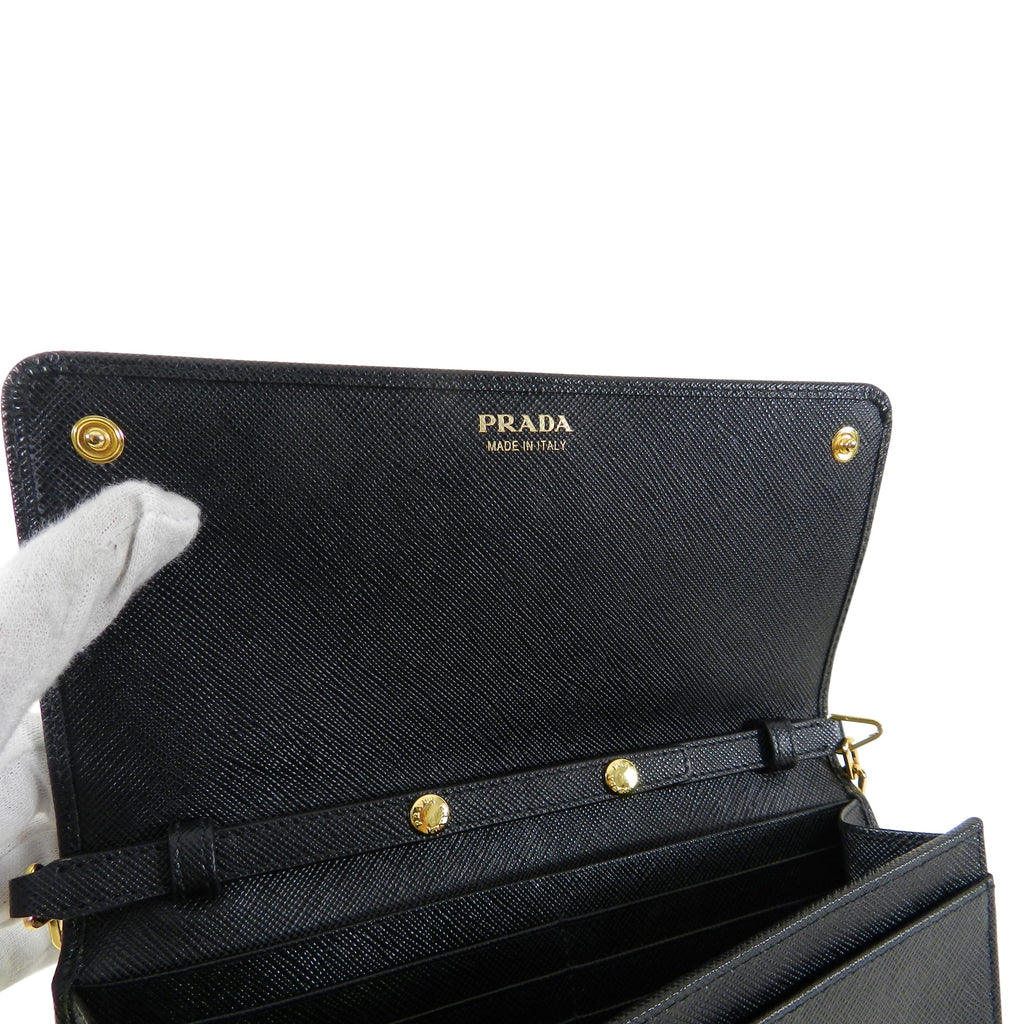Prada Black Saffiano Leather Wallet on Chain Bag