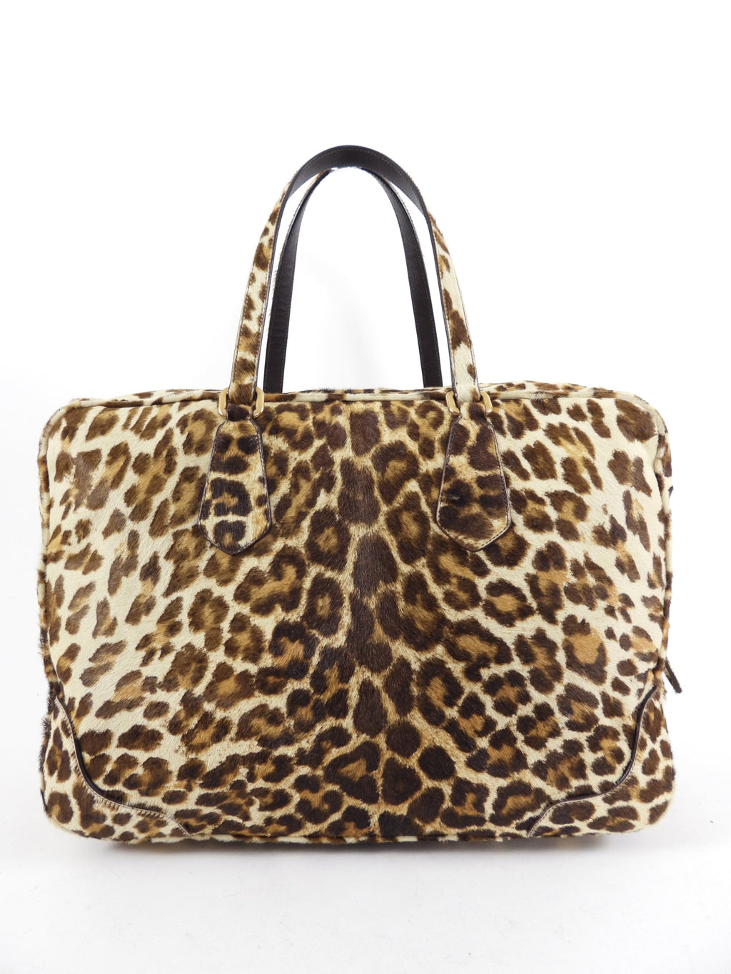 Prada Leopard Pattern Calf Hair Large Weekender Bag