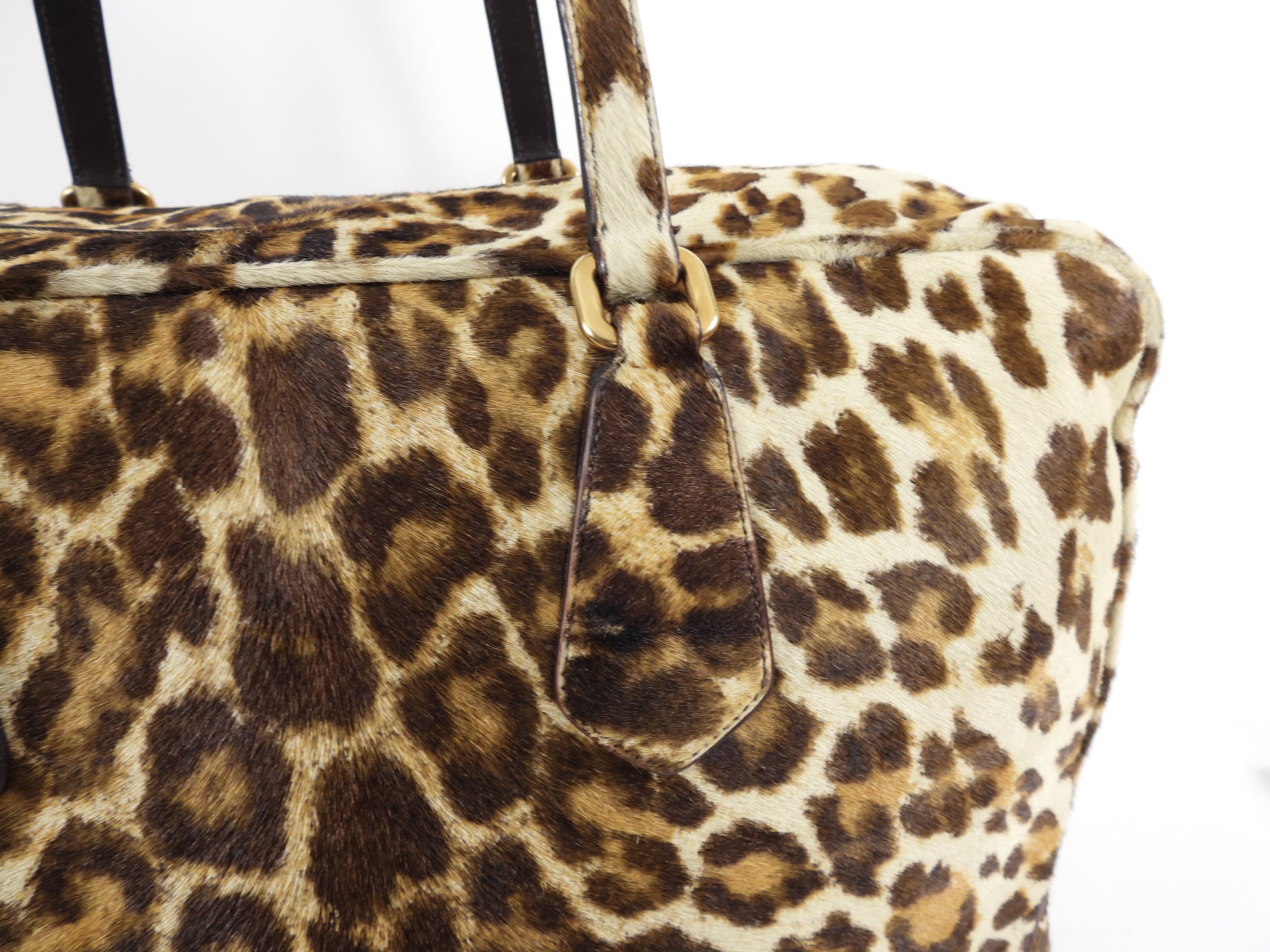 Prada Leopard Pattern Calf Hair Large Weekender Bag