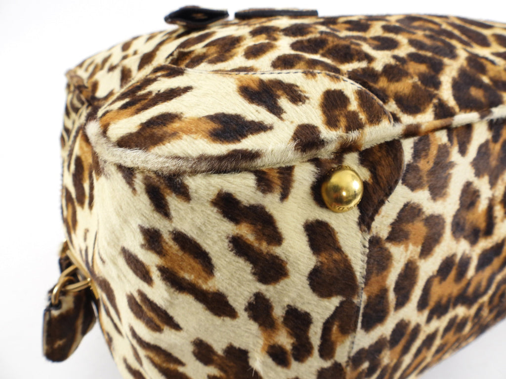 Prada Leopard Pattern Calf Hair Large Weekender Bag