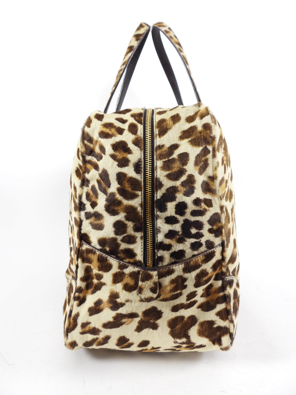 Prada Leopard Pattern Calf Hair Large Weekender Bag