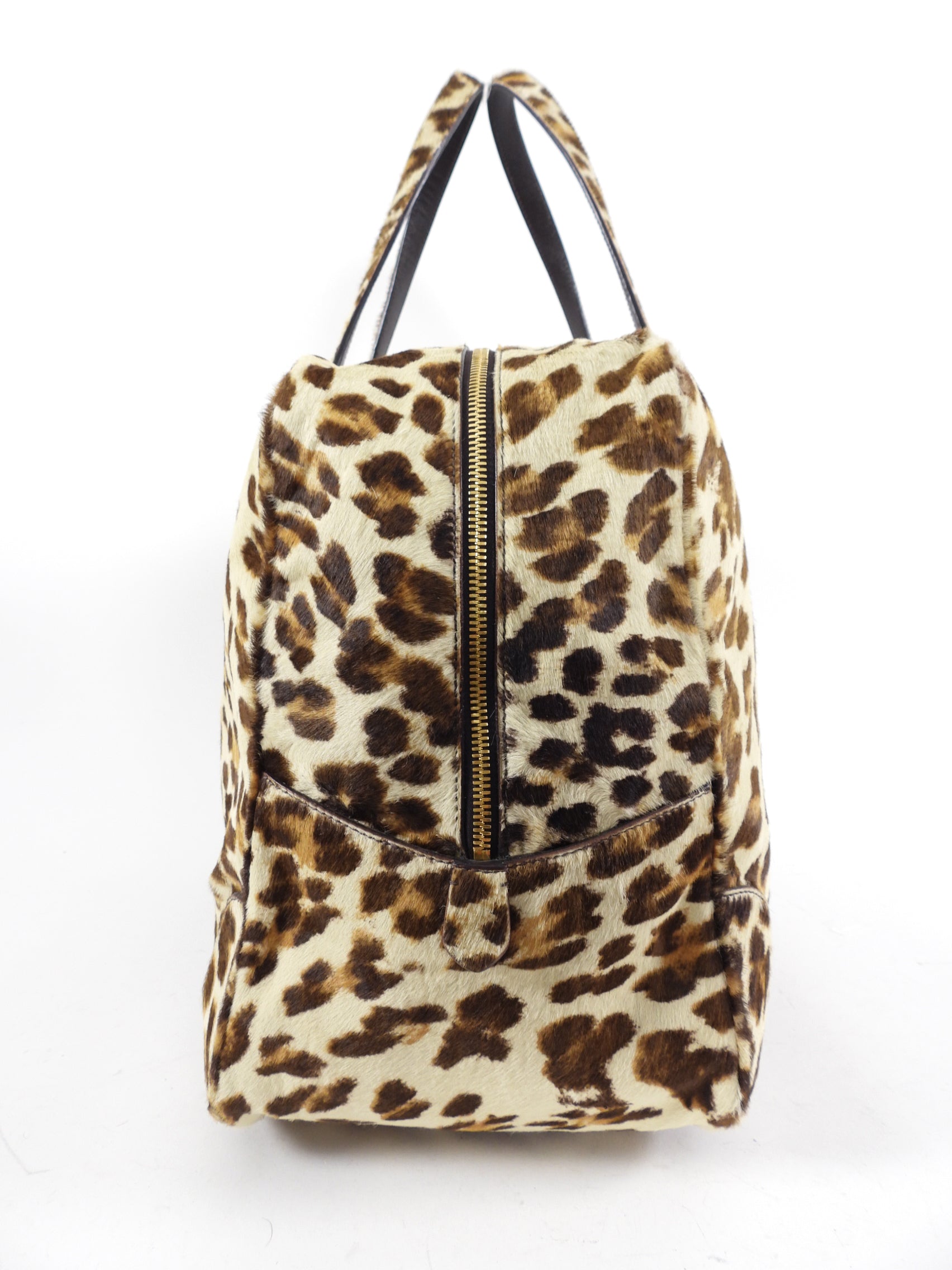 Prada Leopard Pattern Calf Hair Large Weekender Bag