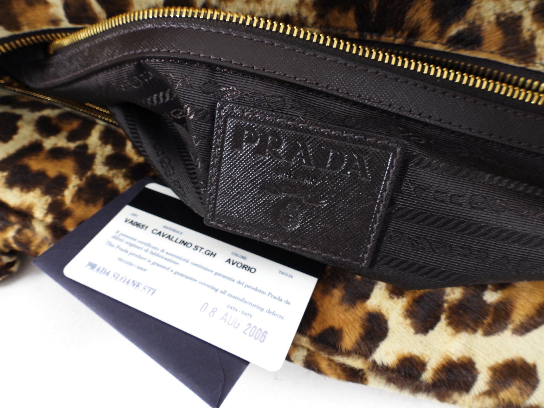 Prada Leopard Pattern Calf Hair Large Weekender Bag