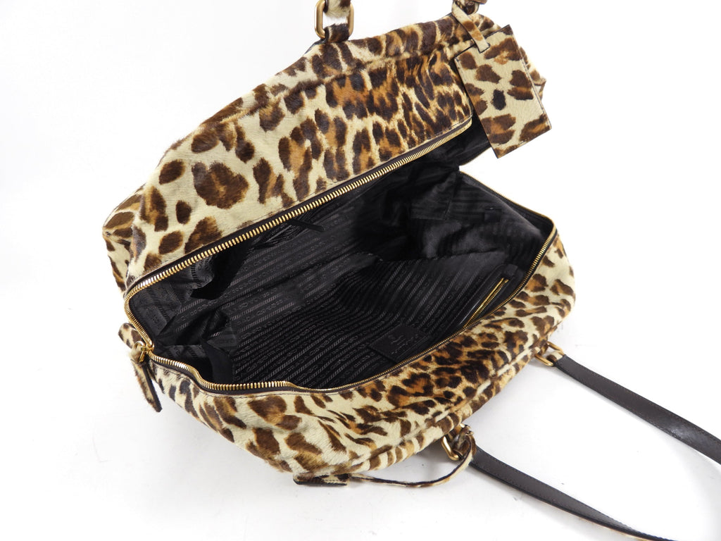 Prada Leopard Pattern Calf Hair Large Weekender Bag