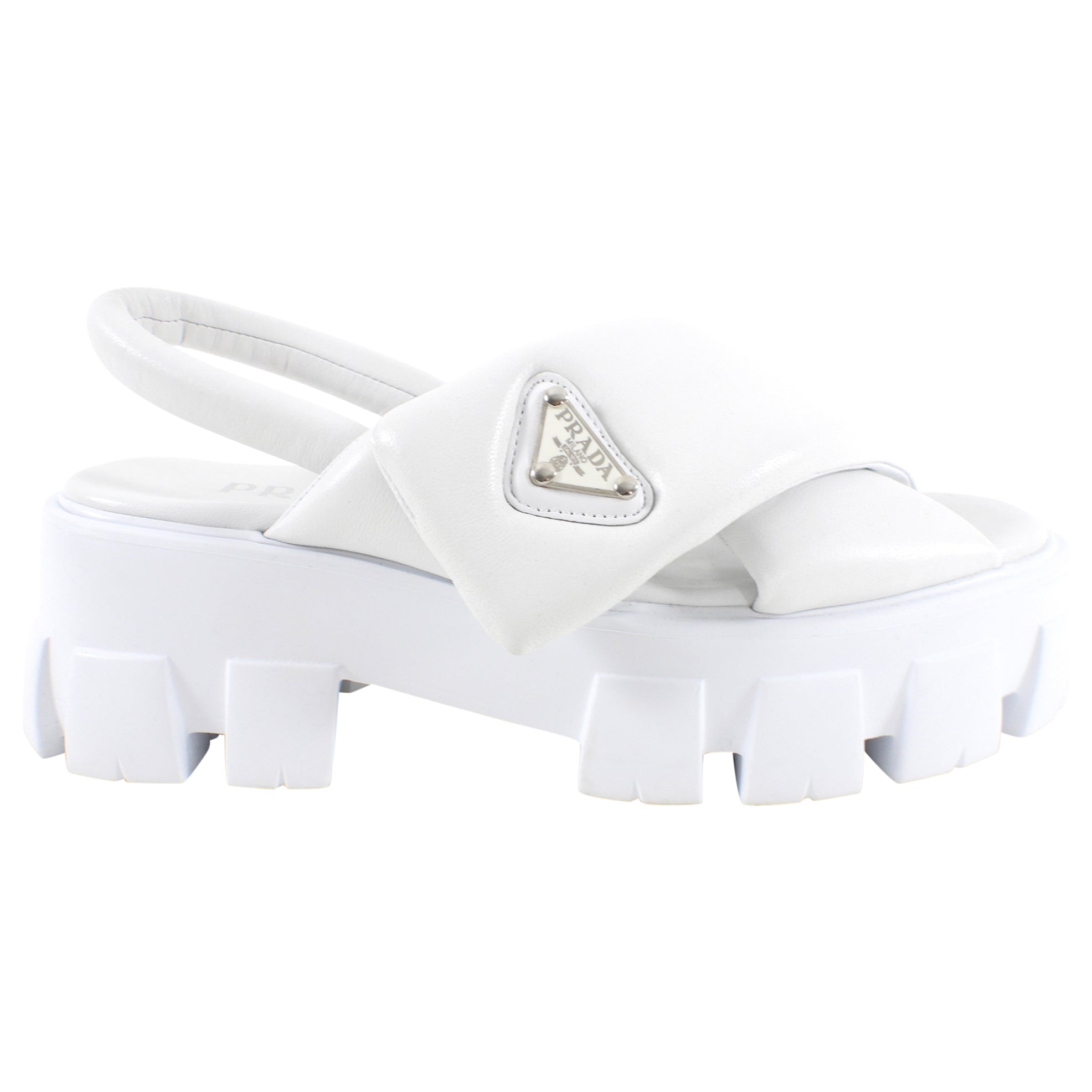 Prada White Nappa Leather Padded Monolith Sandals - 38