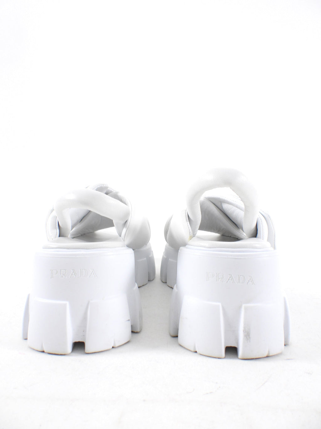 Prada White Nappa Leather Padded Monolith Sandals - 38