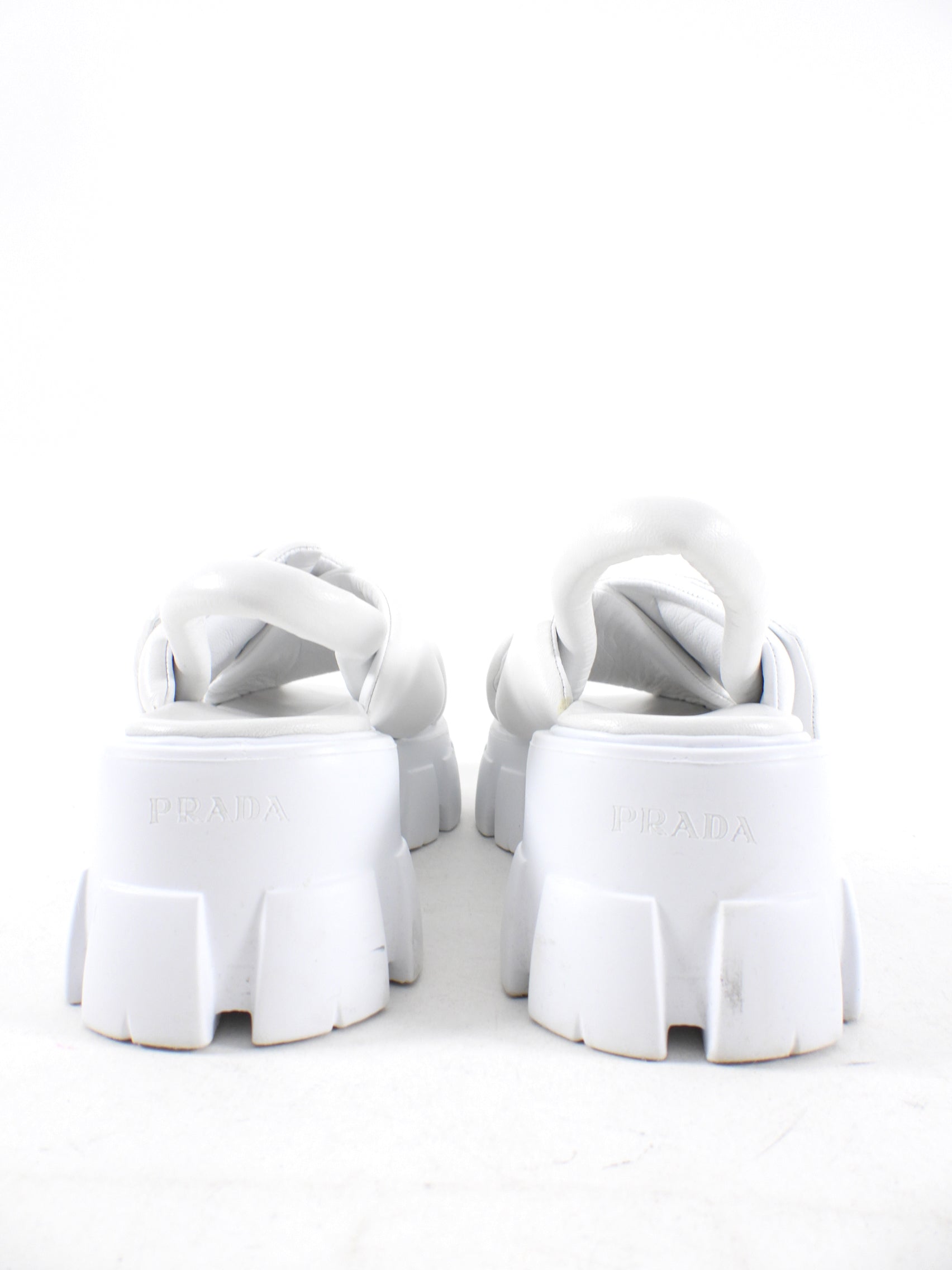 Prada White Nappa Leather Padded Monolith Sandals - 38