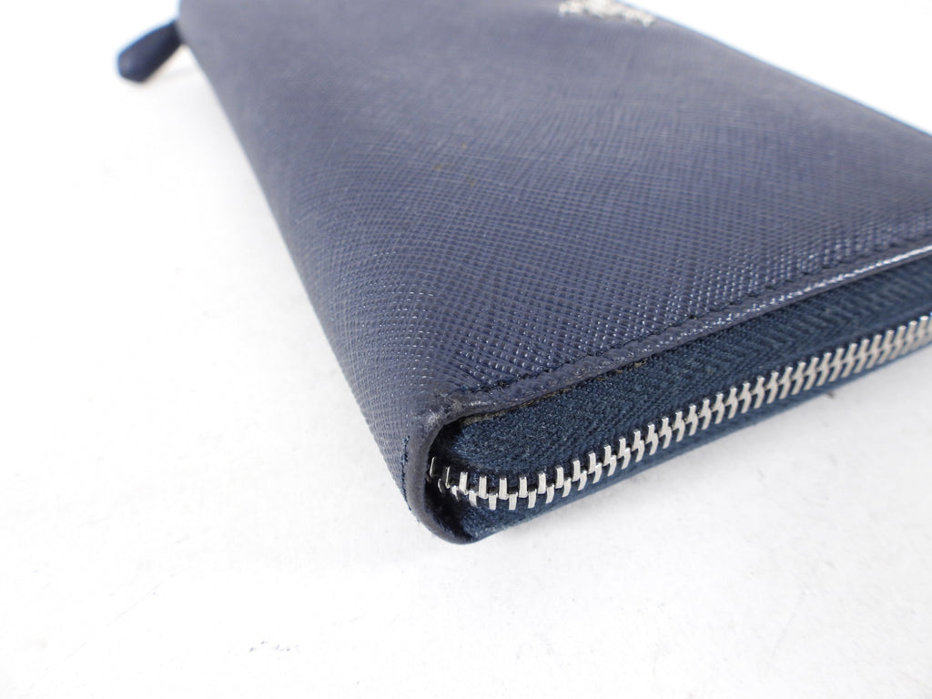 Prada Balitco Navy Saffiano Continental Zippy Wallet