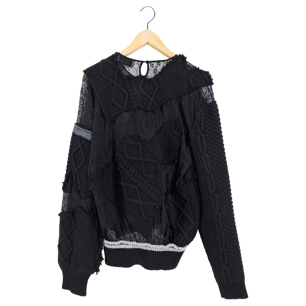 Preen by Thornton Bregazzi Black Patchwork Knit Lace Combo Sweater - XS / 4