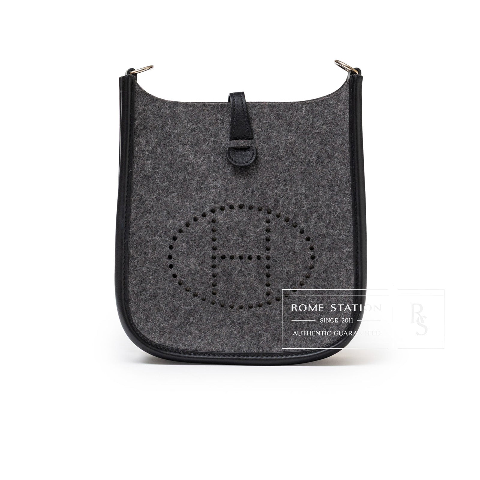 Hermès Mini Evelyne Gris Moyen/Black Feutre Palladium Hardware