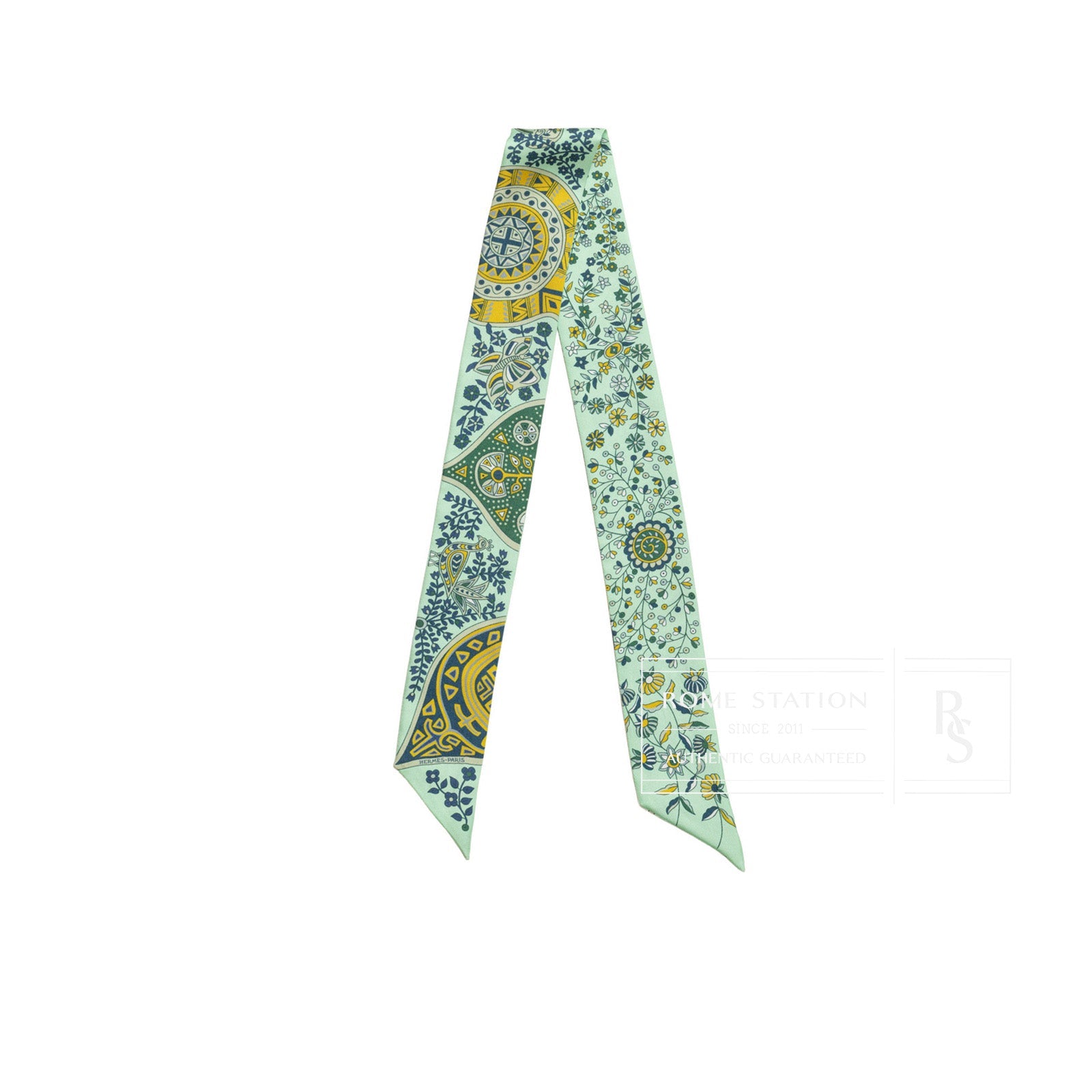Hermès Twilly Silk L'Arbre De Vie Vert/Jaune/Blue