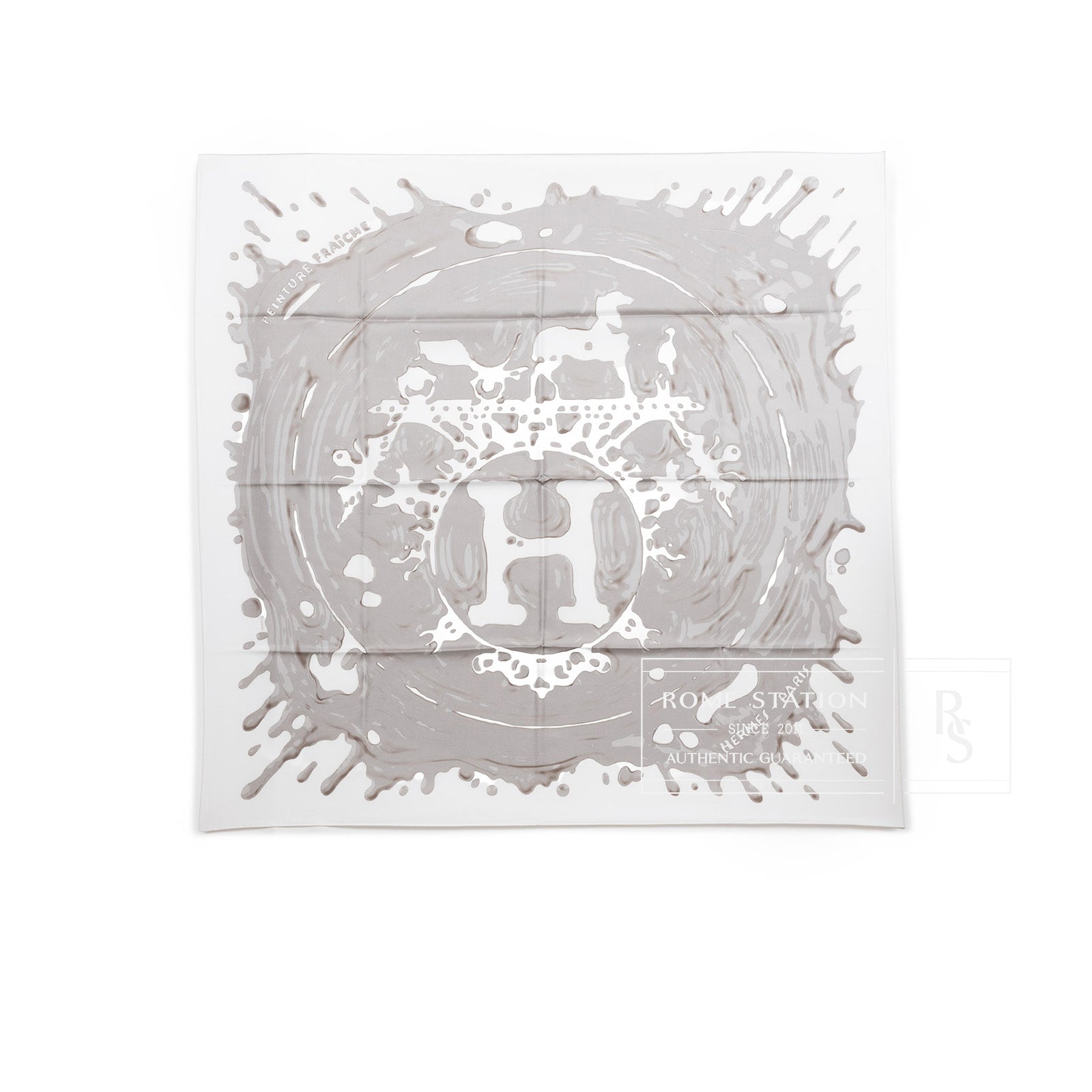 Hermès Carre Scarf 90 Peinture Fraiche Blanc/Sepia