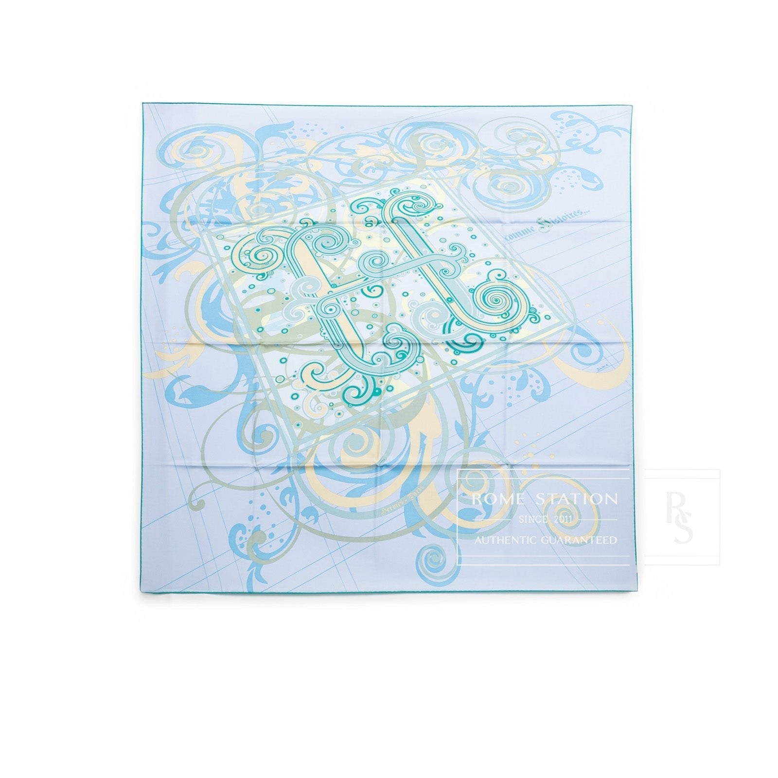 Hermès Carre Scarf 90 H Comme Histoires Ciel/Canard/Vanille