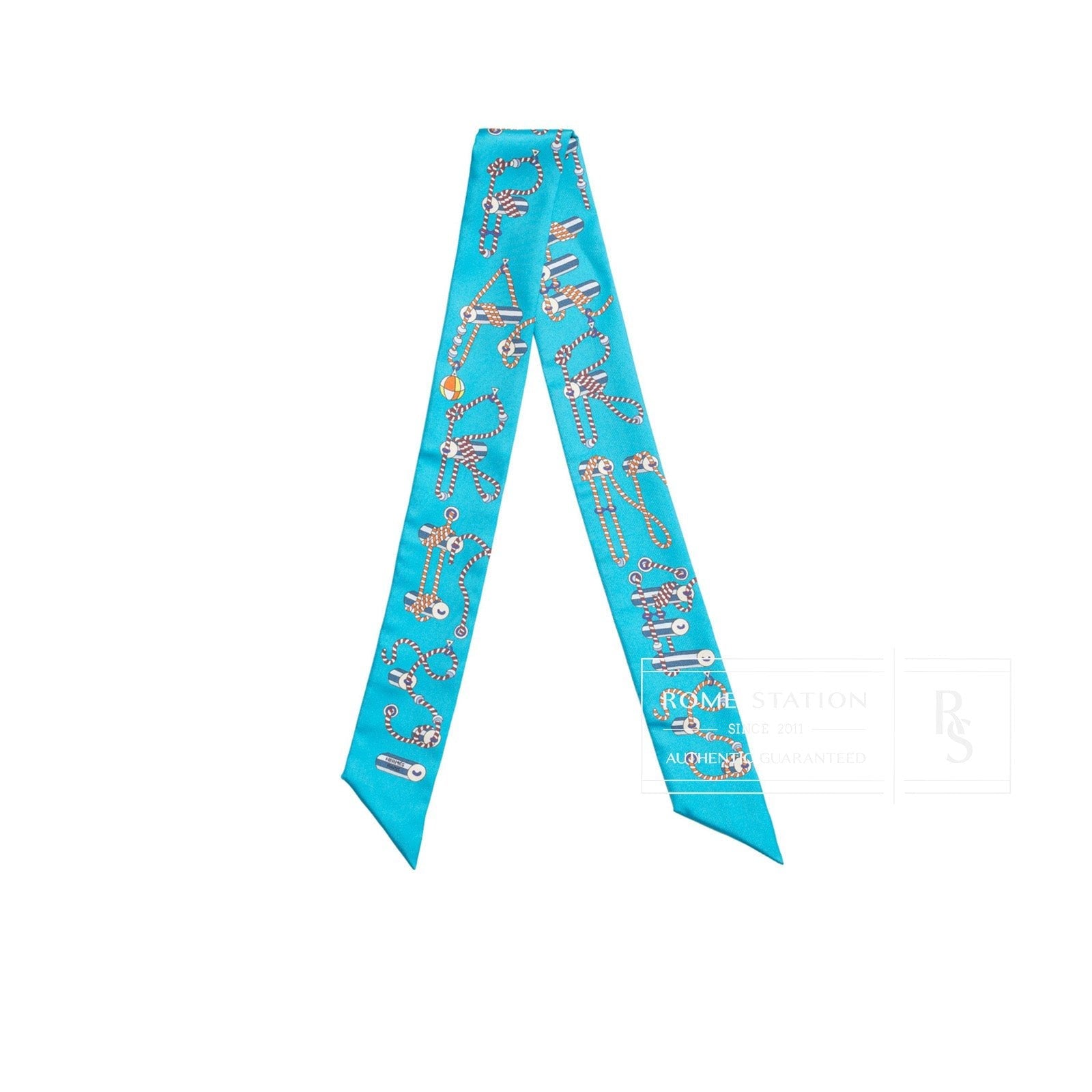 Hermès Twilly Cordages Turquoise/Orange/Blanc