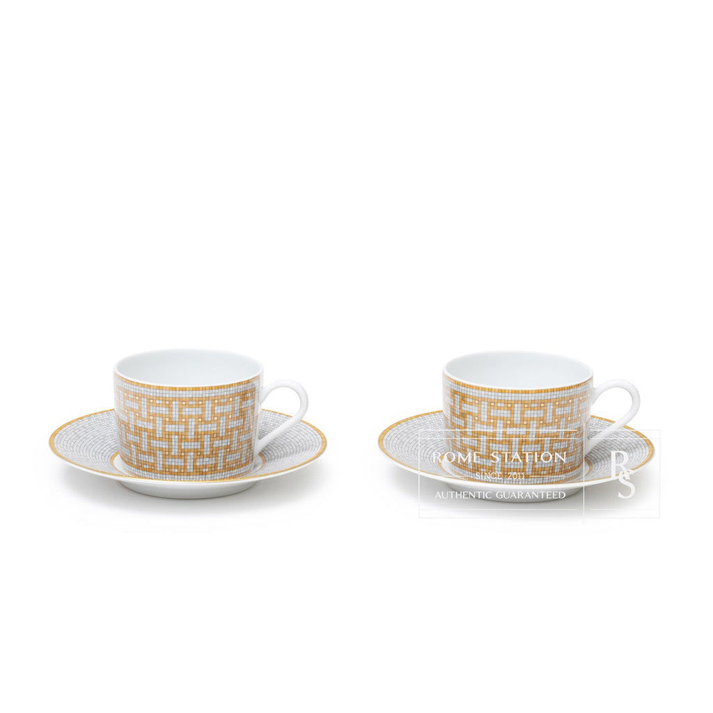Hermès Mosaique au 24 Gold Tea Cup Set of Two