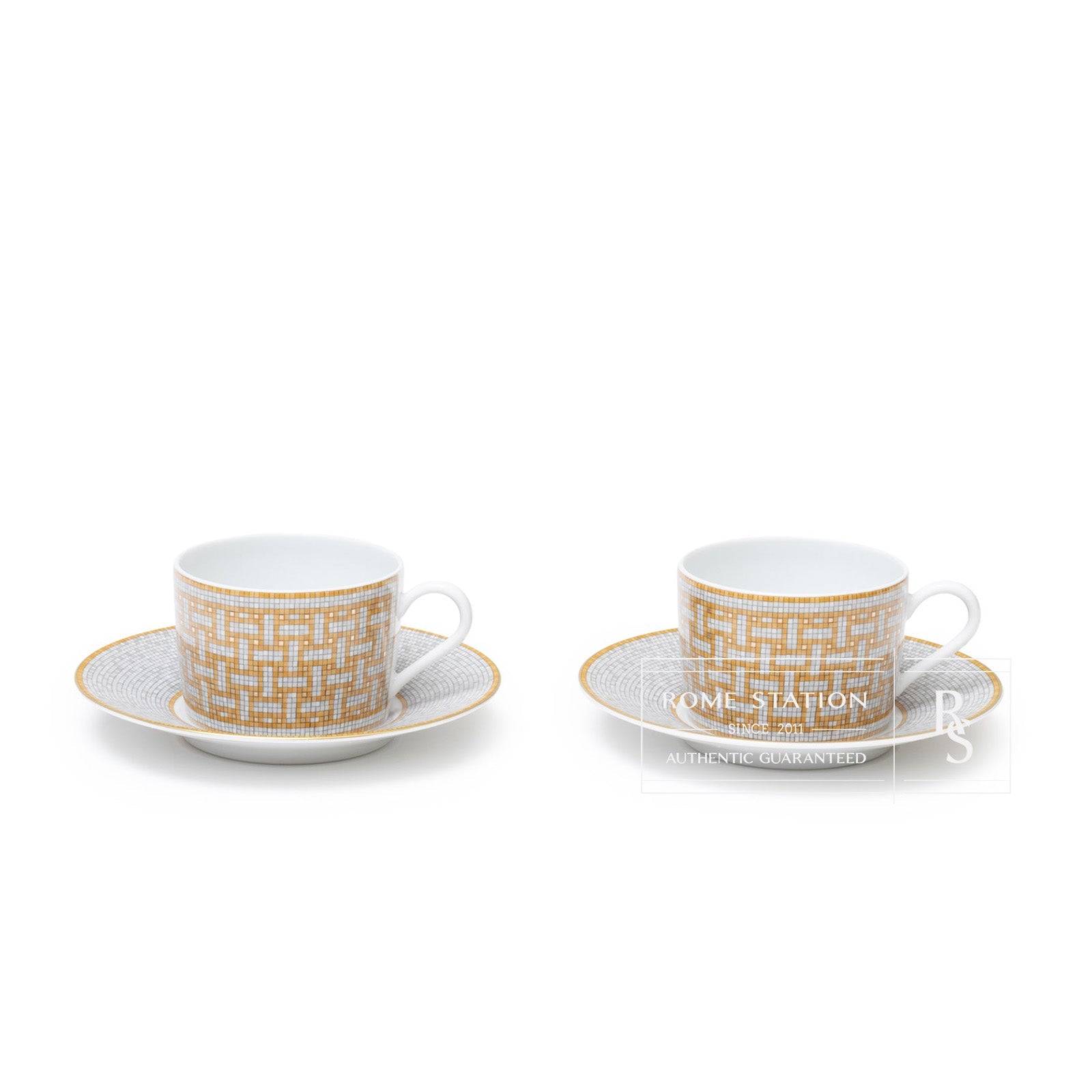 Hermès Mosaique au 24 Gold Tea Cup Set of Two