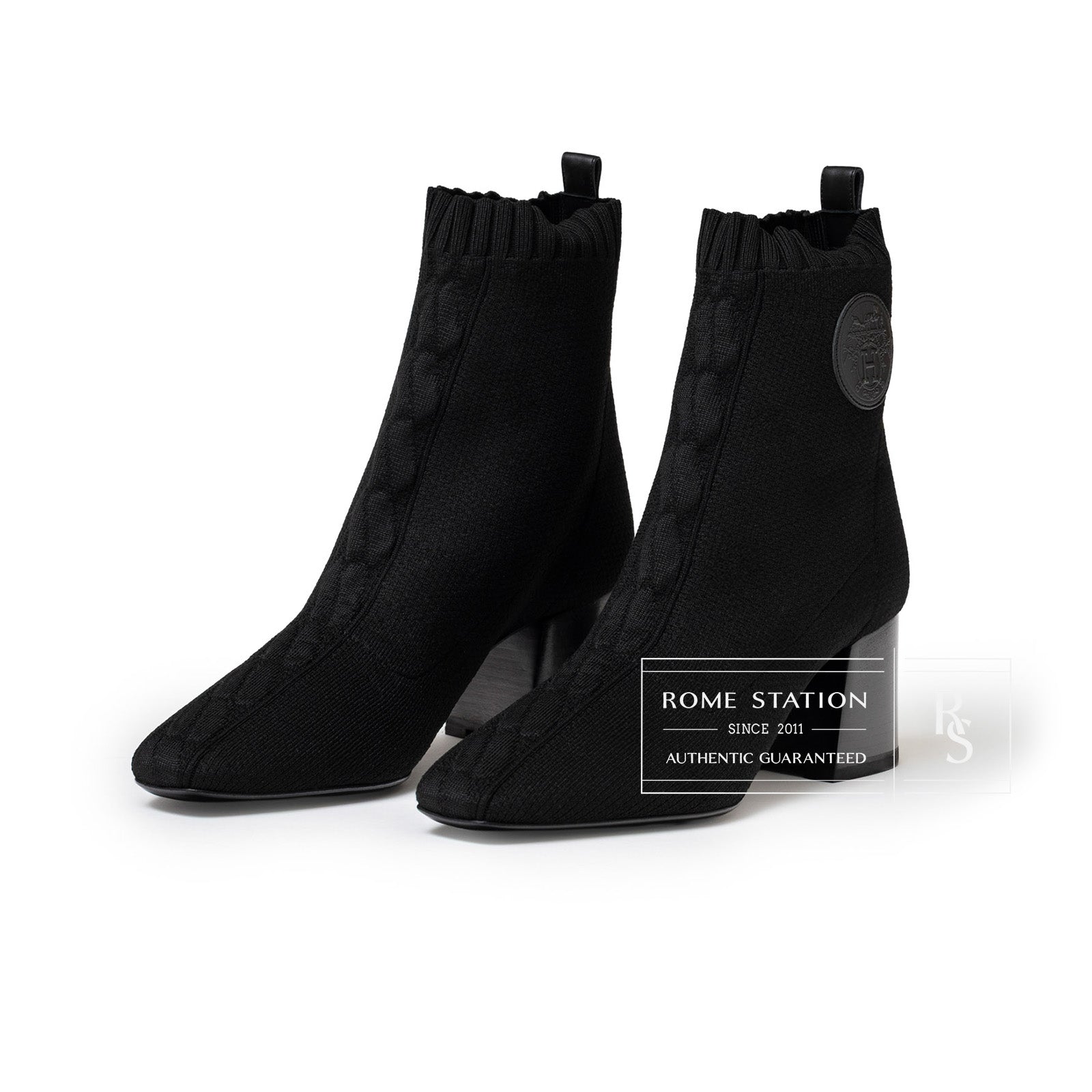 Hermès Volver 60 Ankle Boots Black Knit/Calf 36.5