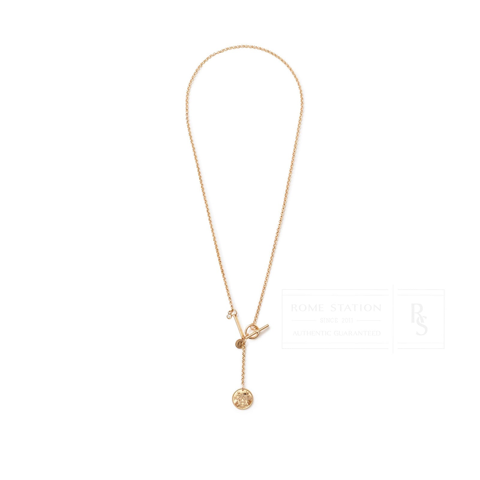 Hermès Ex-Libris Diamond Pendant Necklace Small model Rose Gold Au750