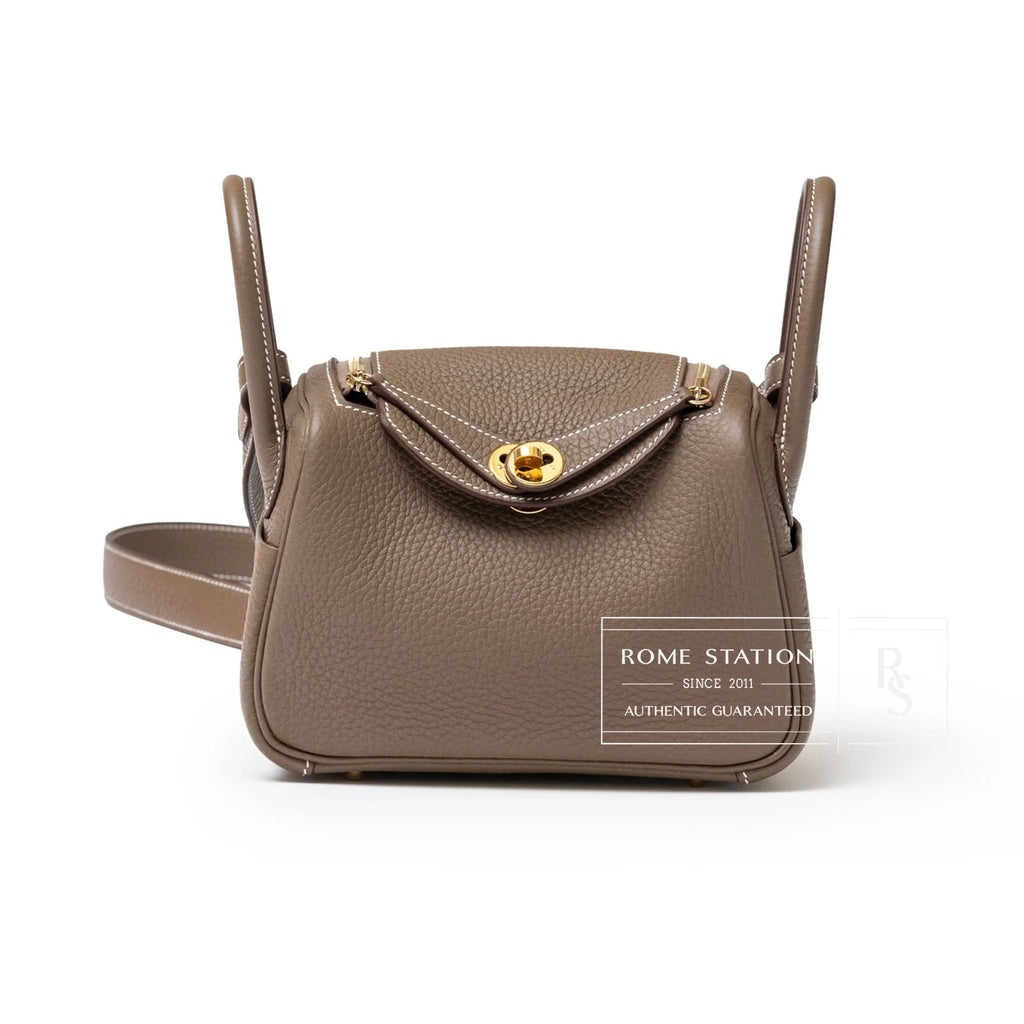 Hermès Mini Lindy I Etoupe Clemence Gold Hardware