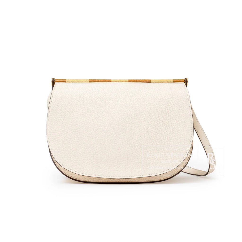 Hermès Sac Saut 25 Bag Clemence/Chevre Mysore Nata/Caramel/Etoupe Gold Hardware