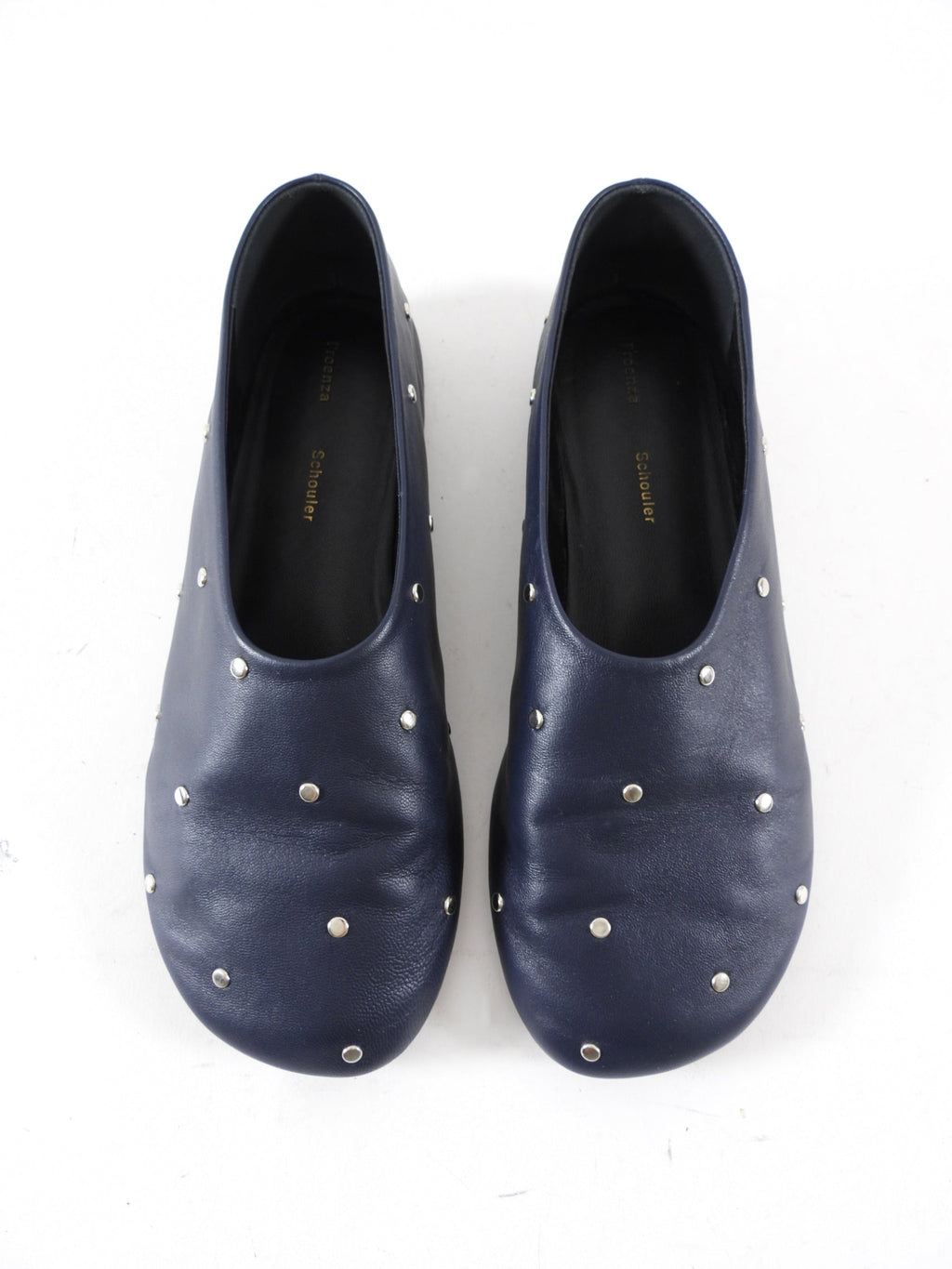 Proenza Schouler Navy Stud Leather Flats - 37