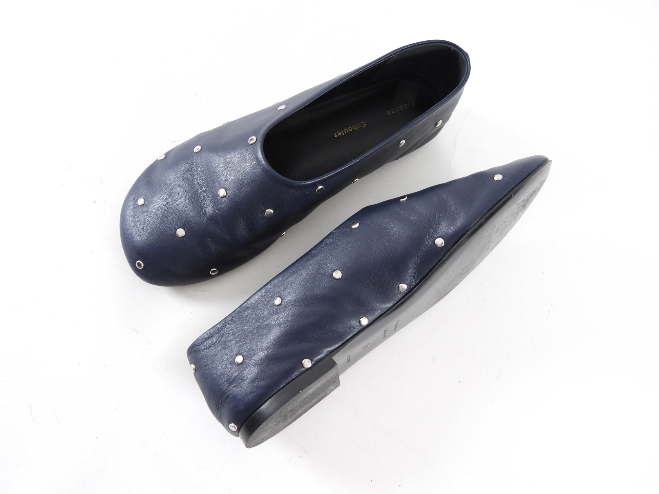 Proenza Schouler Navy Stud Leather Flats - 37
