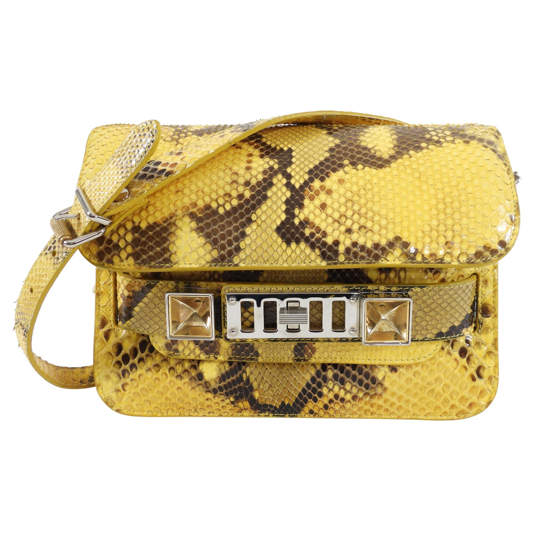 Proenza Schouler Yellow Python Snakeskin PS11 Mini Classic Shoulder Bag