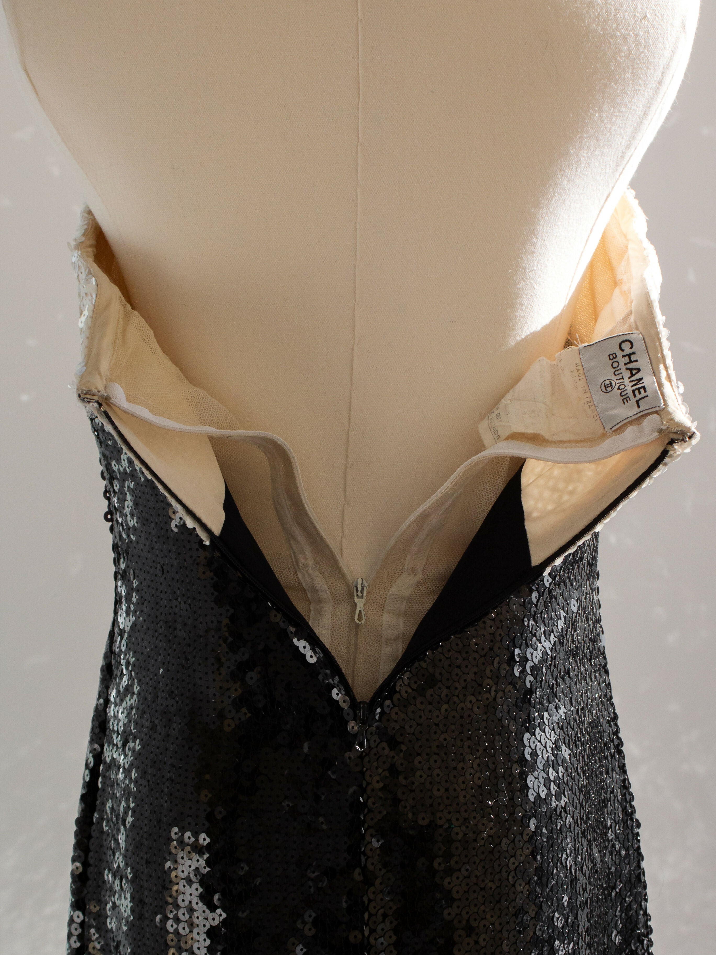 Chanel Vintage S/S 1987 White Black Sequin Embellished Bow Bustier Mini Dress