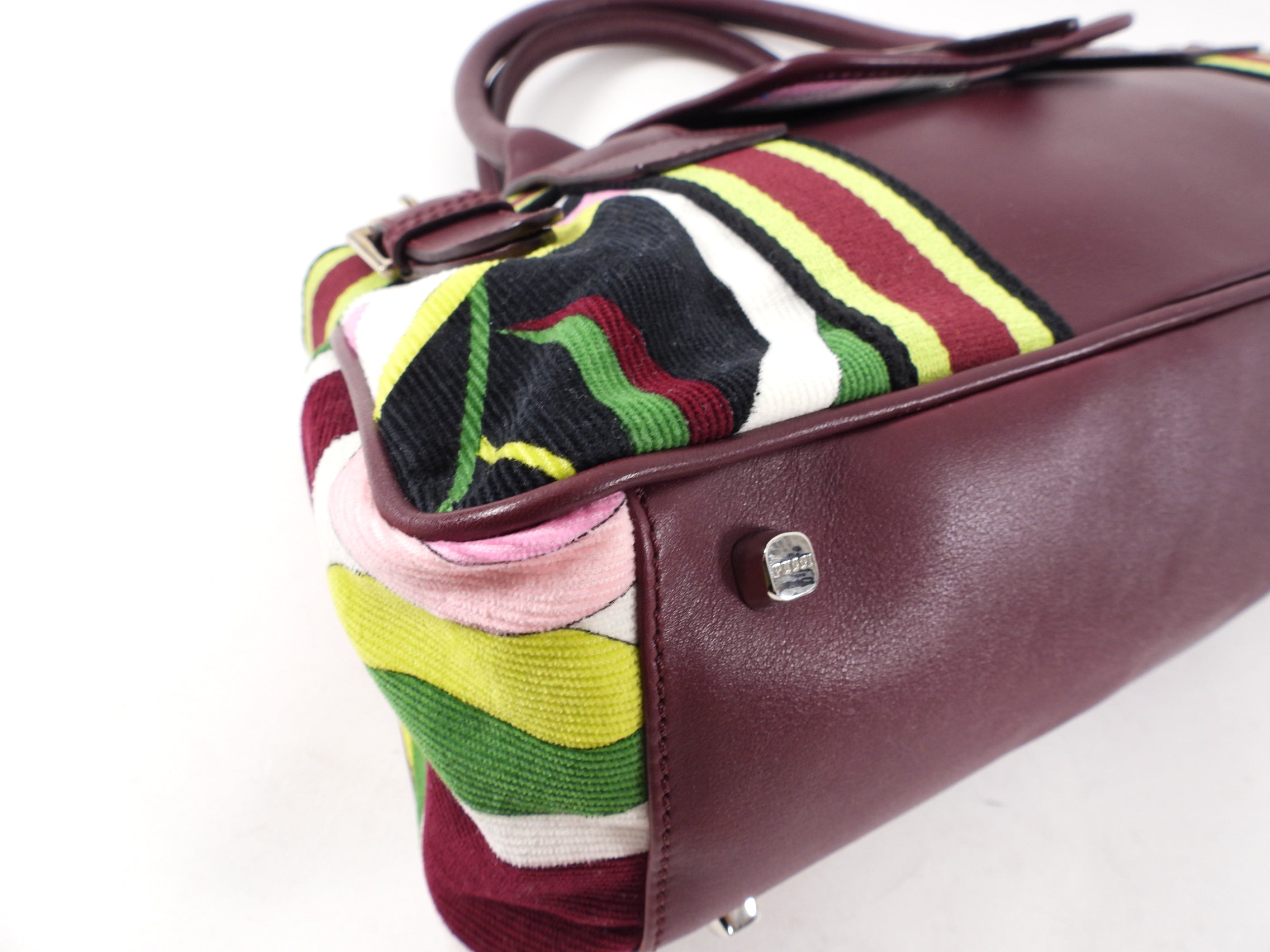 Pucci Burgundy Leather and Swirl Print Shoulder Bag