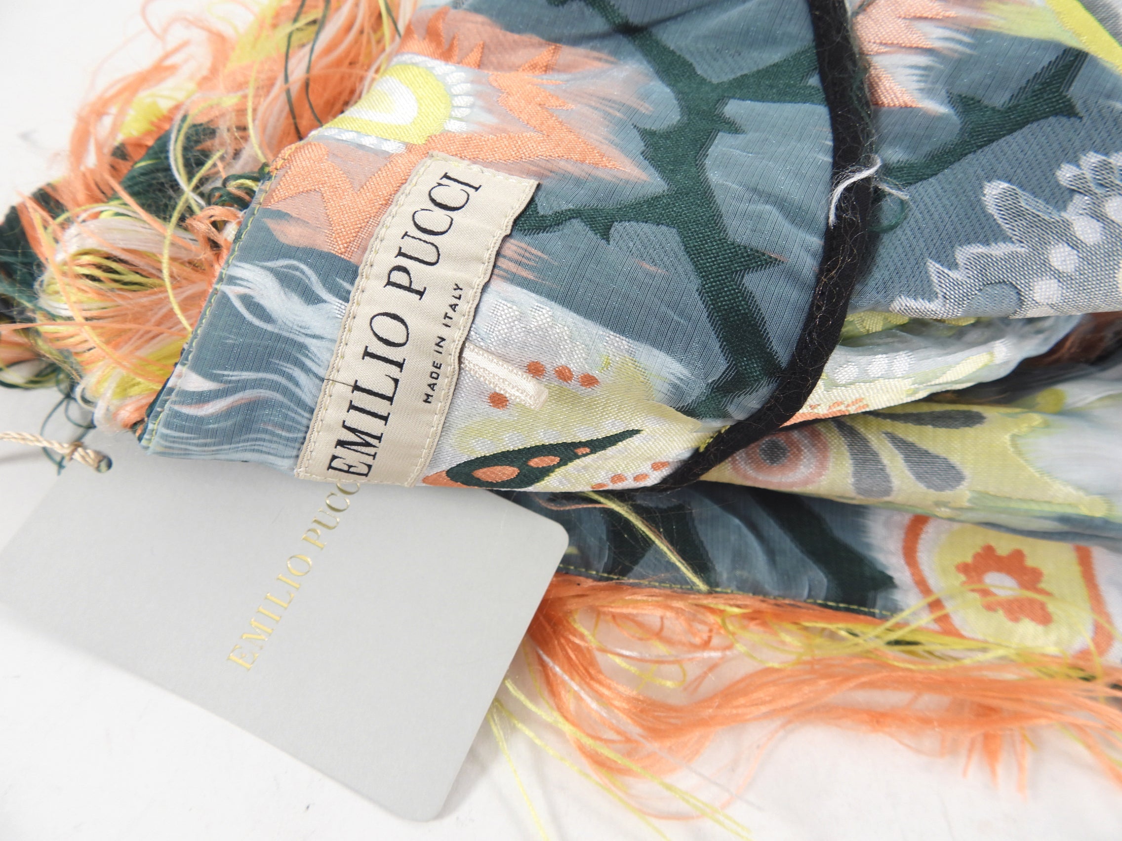 Emilio Pucci Orange Green Fringe Brocade Coat - S