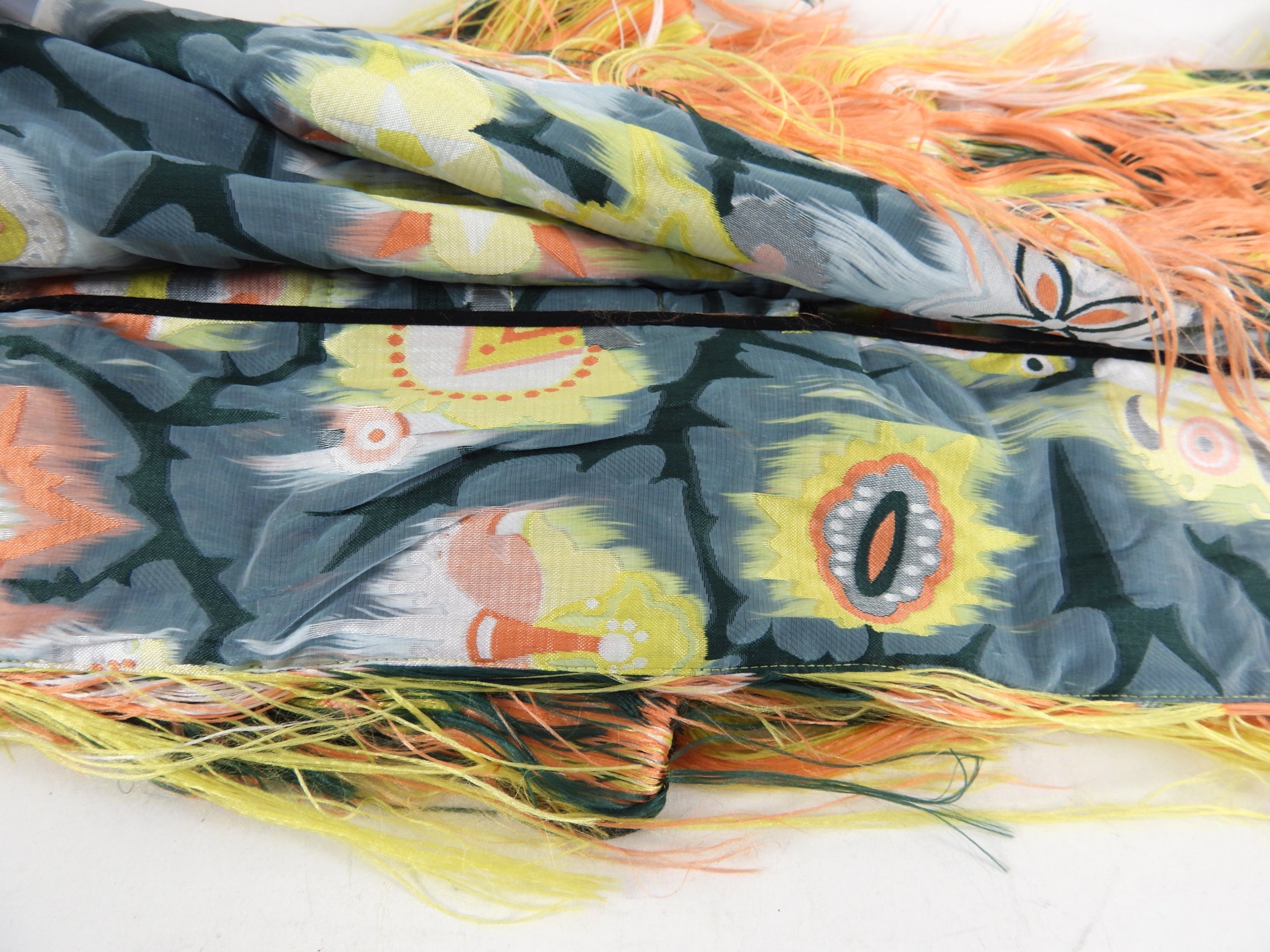 Emilio Pucci Orange Green Fringe Brocade Coat - S