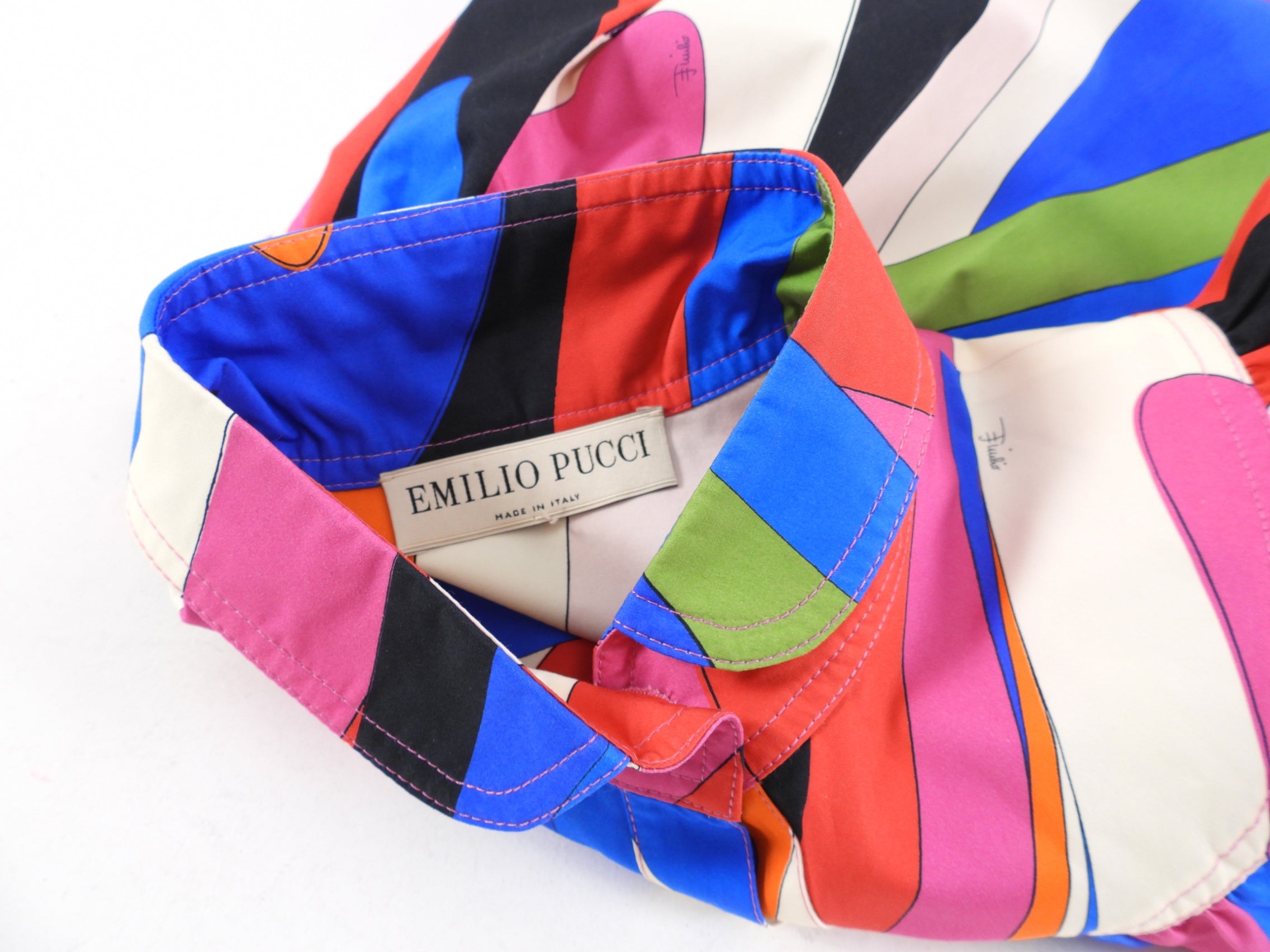 Pucci Multicolour Puff sleeve Collared Shirt - IT44 / USA 8