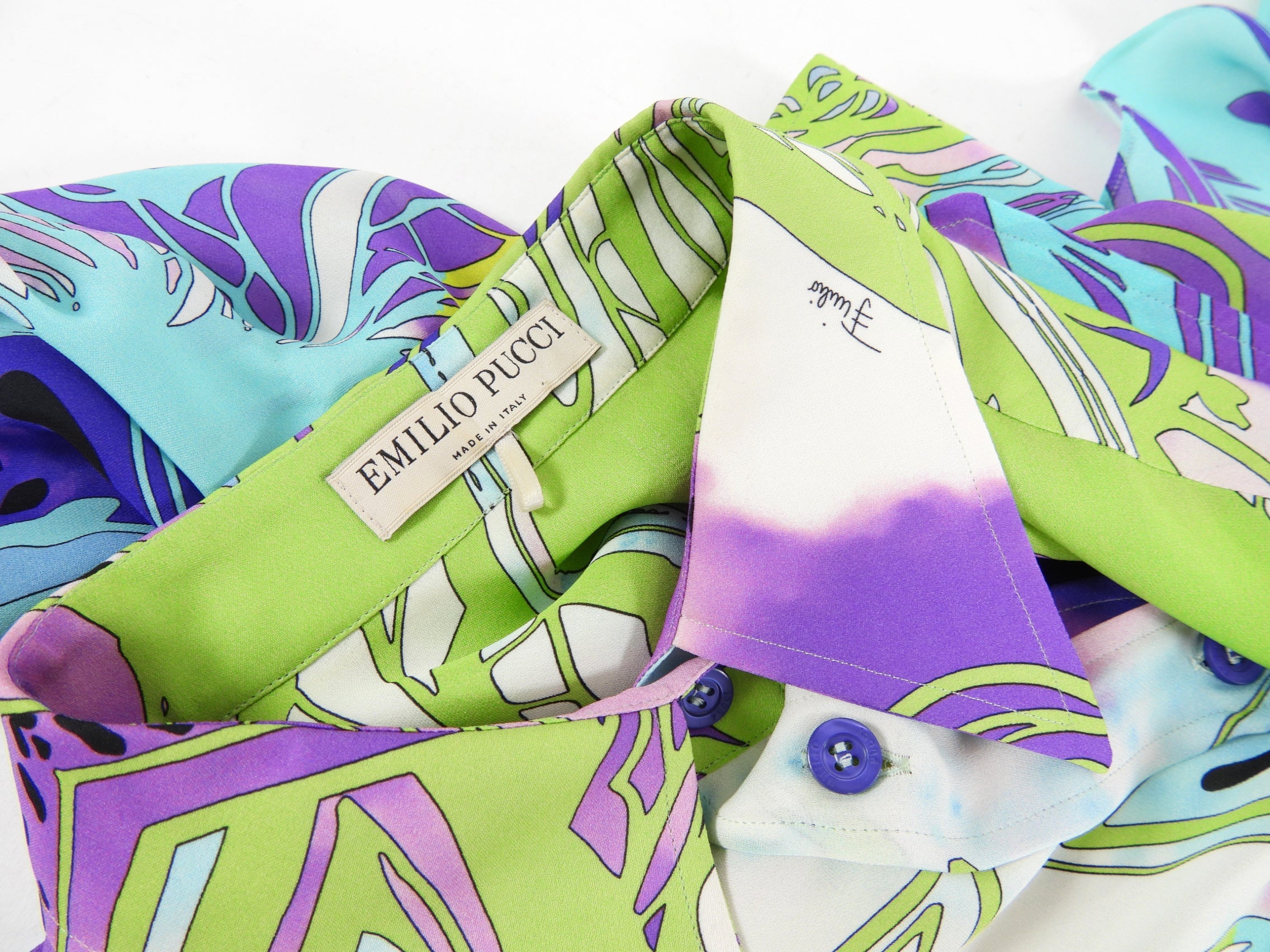 Emilio Pucci Purple and Blue Silk Pattern Blouse - L (8/10)