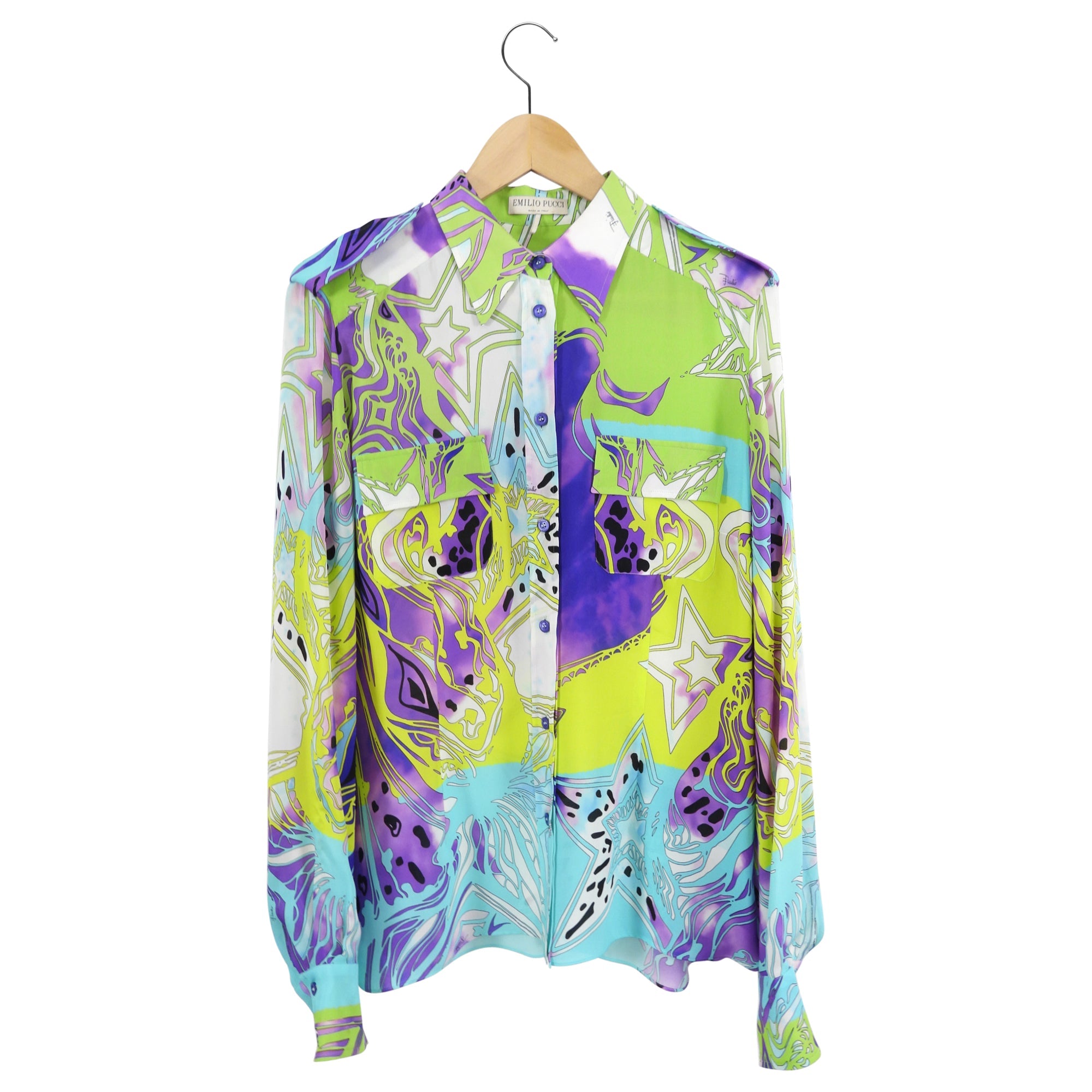 Emilio Pucci Purple and Blue Silk Pattern Blouse - L (8/10)