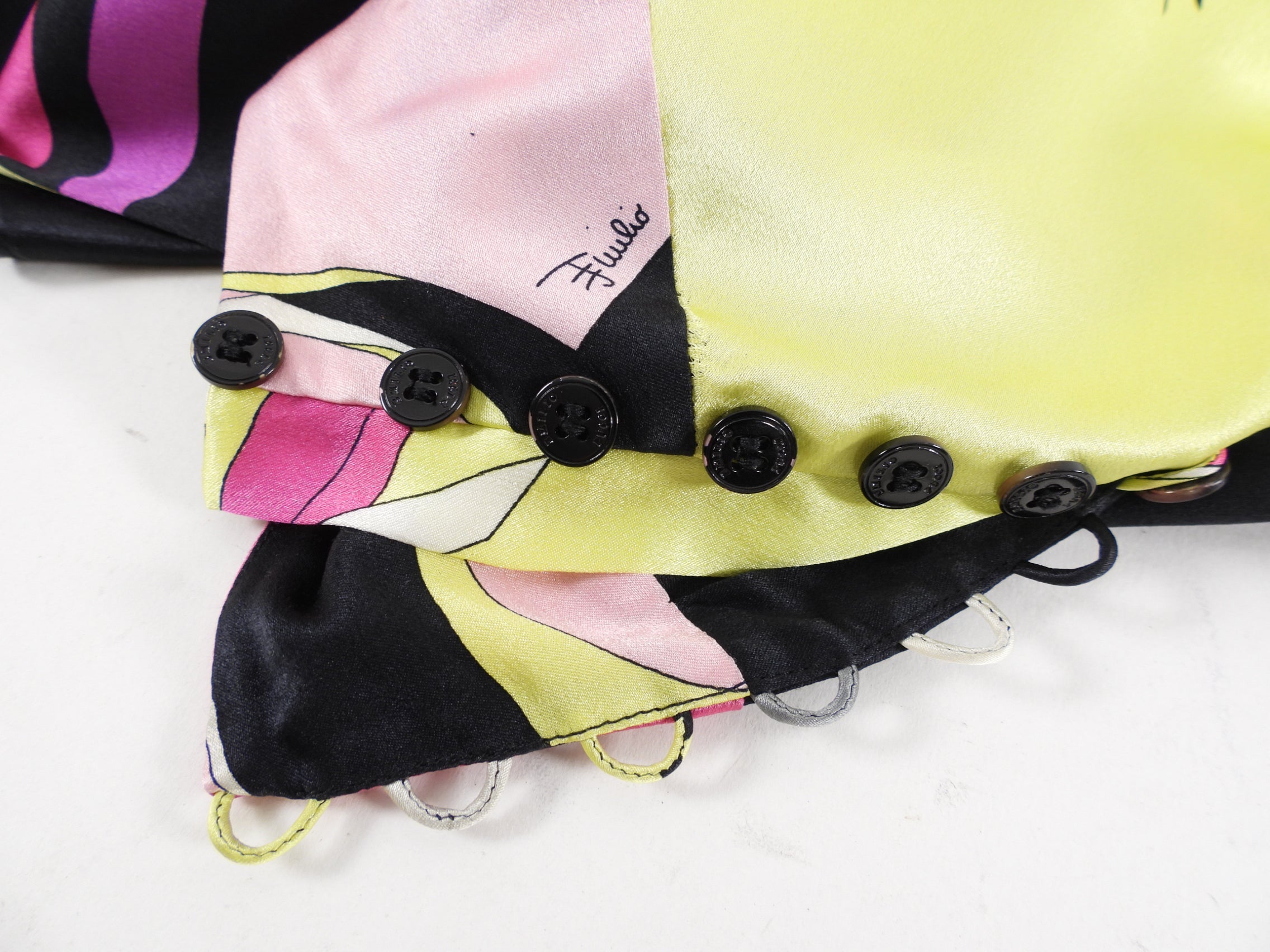 Emilio Pucci Silk Satin Lime Pink Black Bias Mini Skirt - IT44 / 8 / M