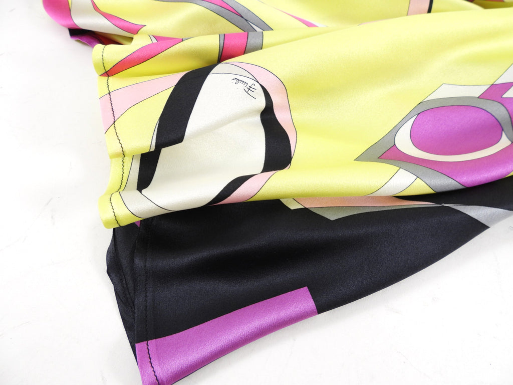 Emilio Pucci Silk Satin Lime Pink Black Bias Mini Skirt - IT44 / 8 / M