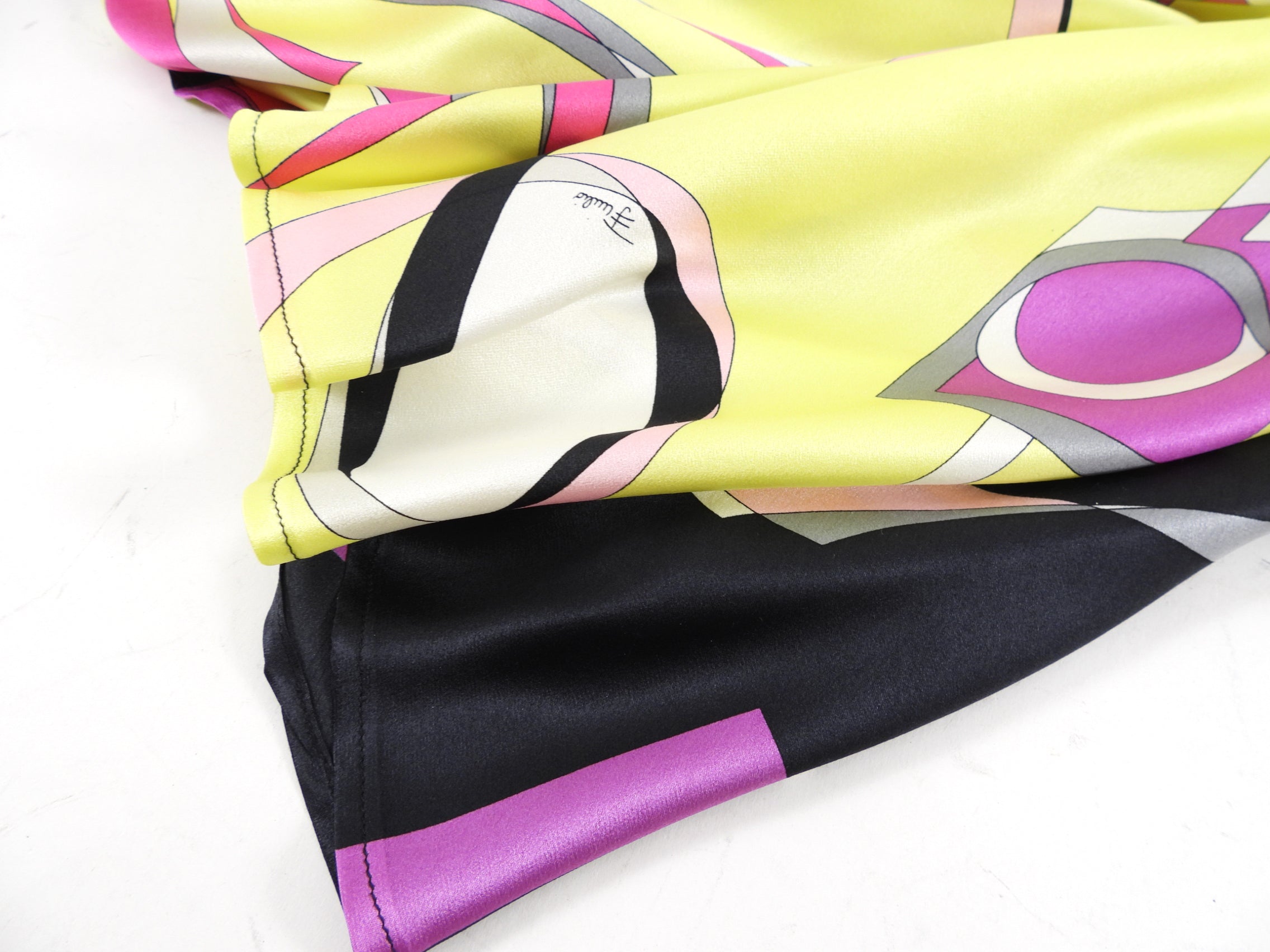 Emilio Pucci Silk Satin Lime Pink Black Bias Mini Skirt - IT44 / 8 / M