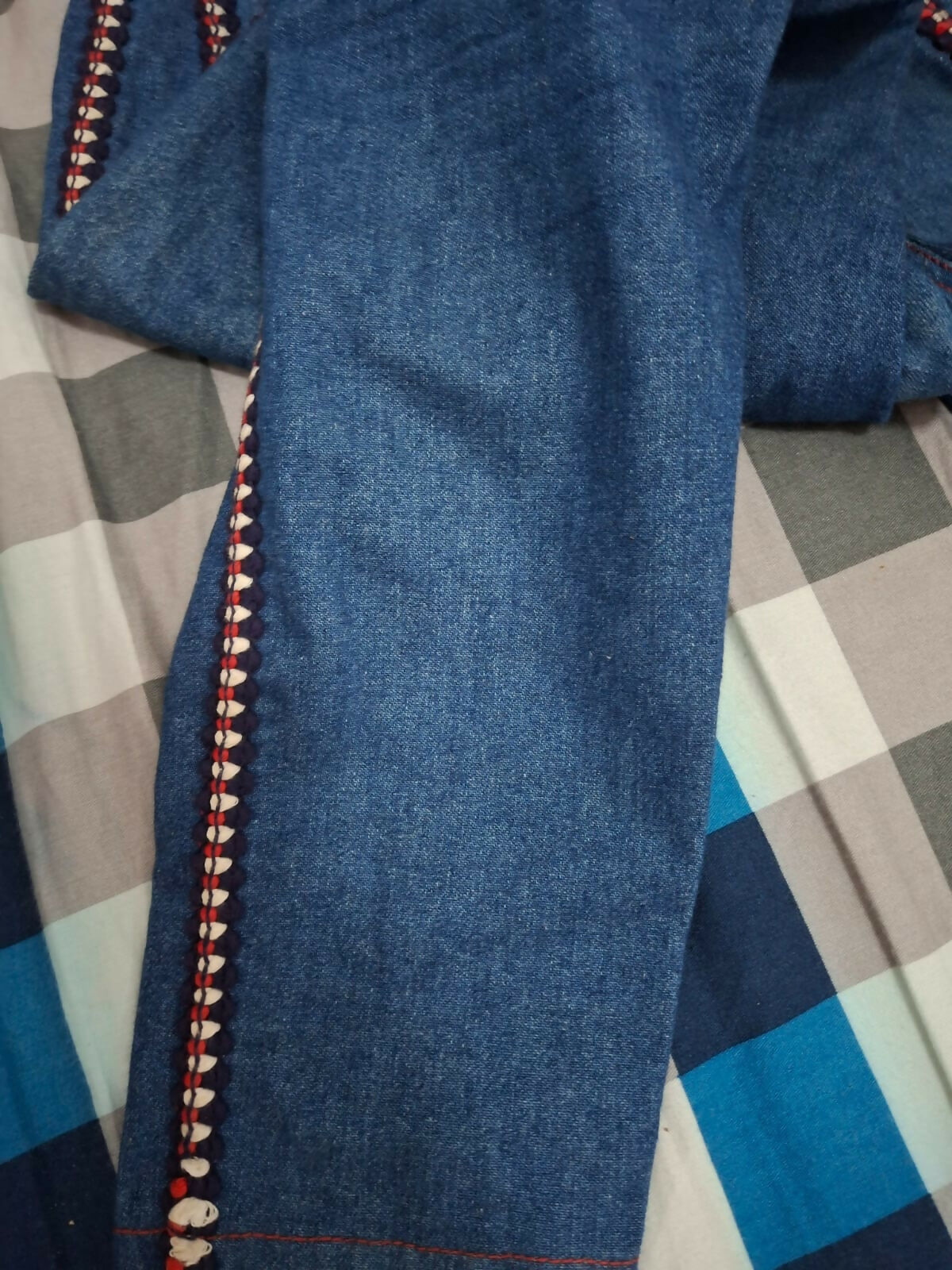 Chanel Vintage braided-trim straight-leg jeans