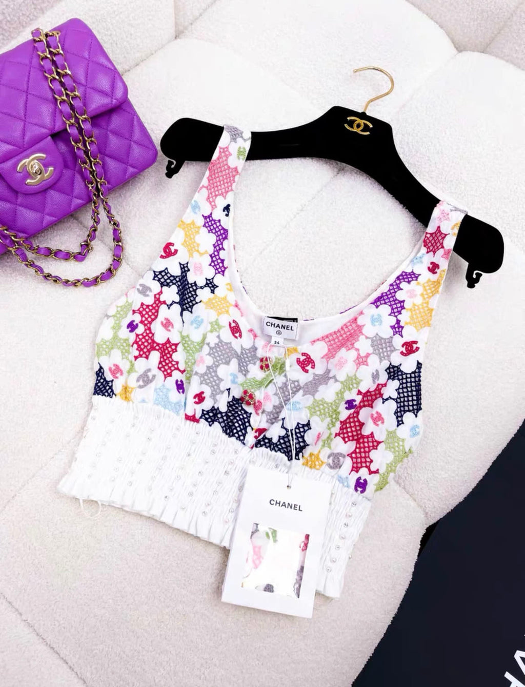 Chanel 24P flower lace patchwork top