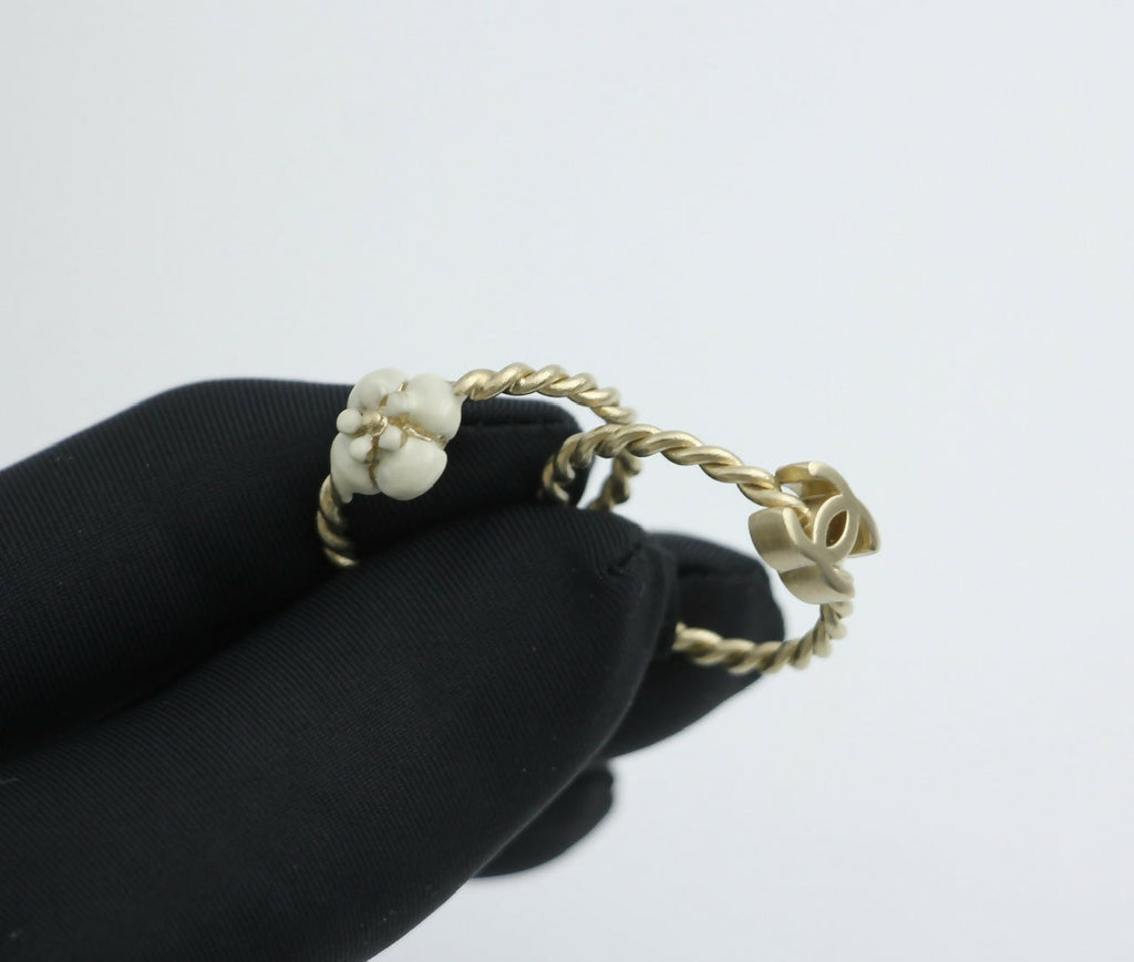 Chanel B11A Metal Camellia Two-Piece Ring Set