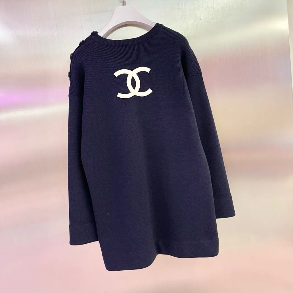 Vintage Chanel navy blue logo dress