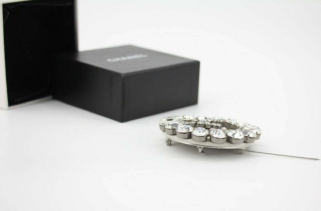 Chanel Vintage 00A Rhinestone Silver CC Large Round Brooch