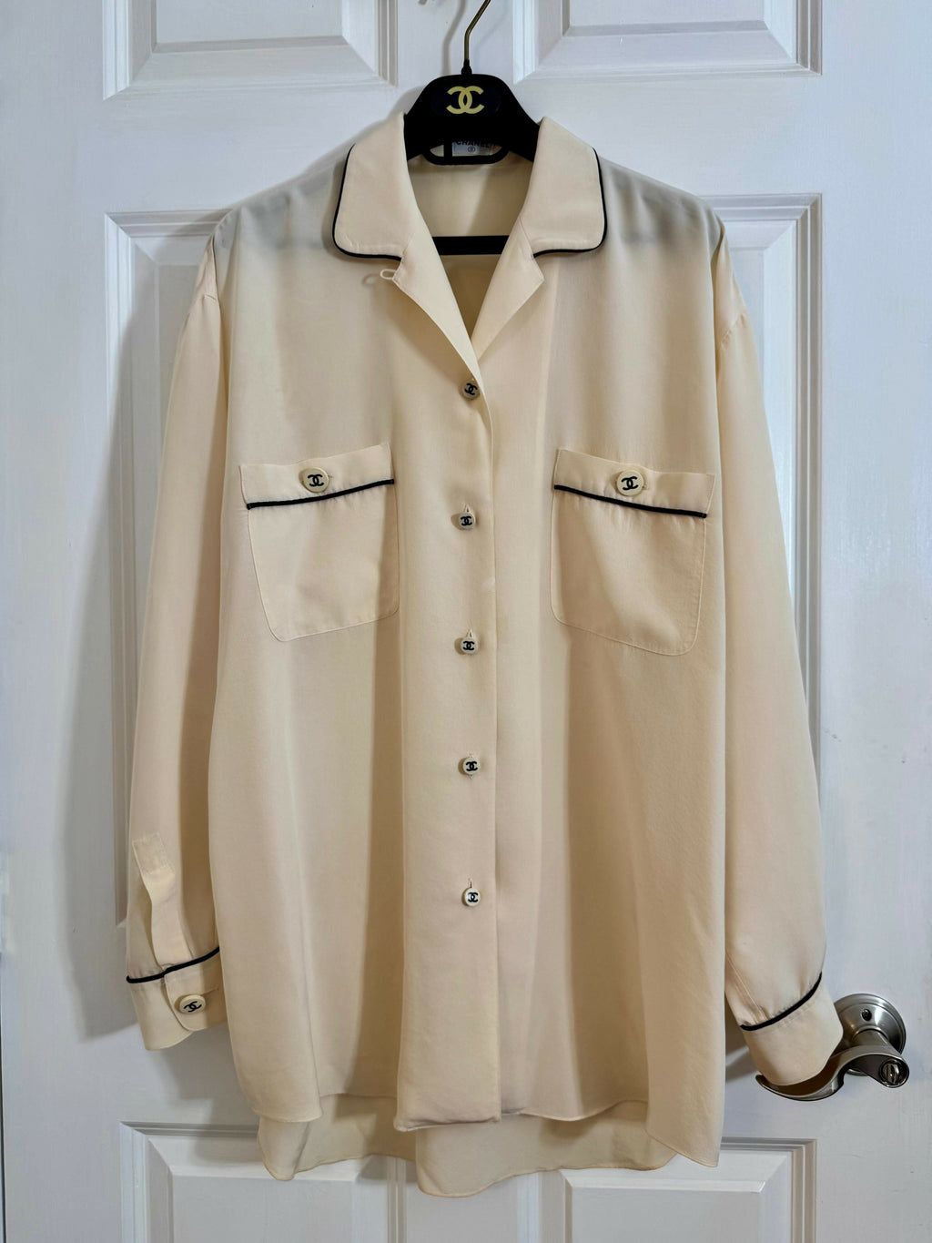 Rare Vintage Chanel Cream Silk Blouse