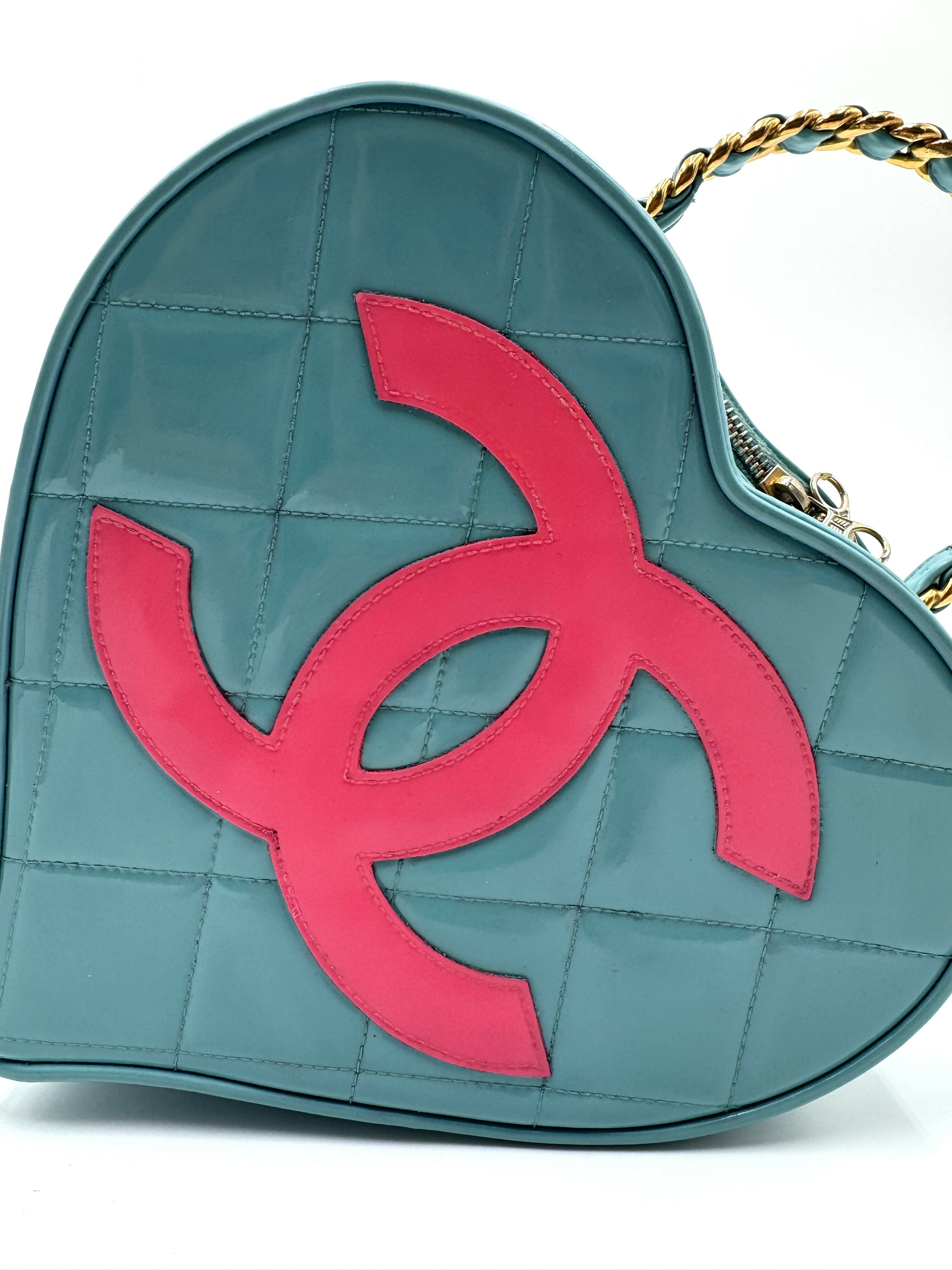 Chanel 1995 Vintage Barbie Blue & Pink Heart Vanity Bag