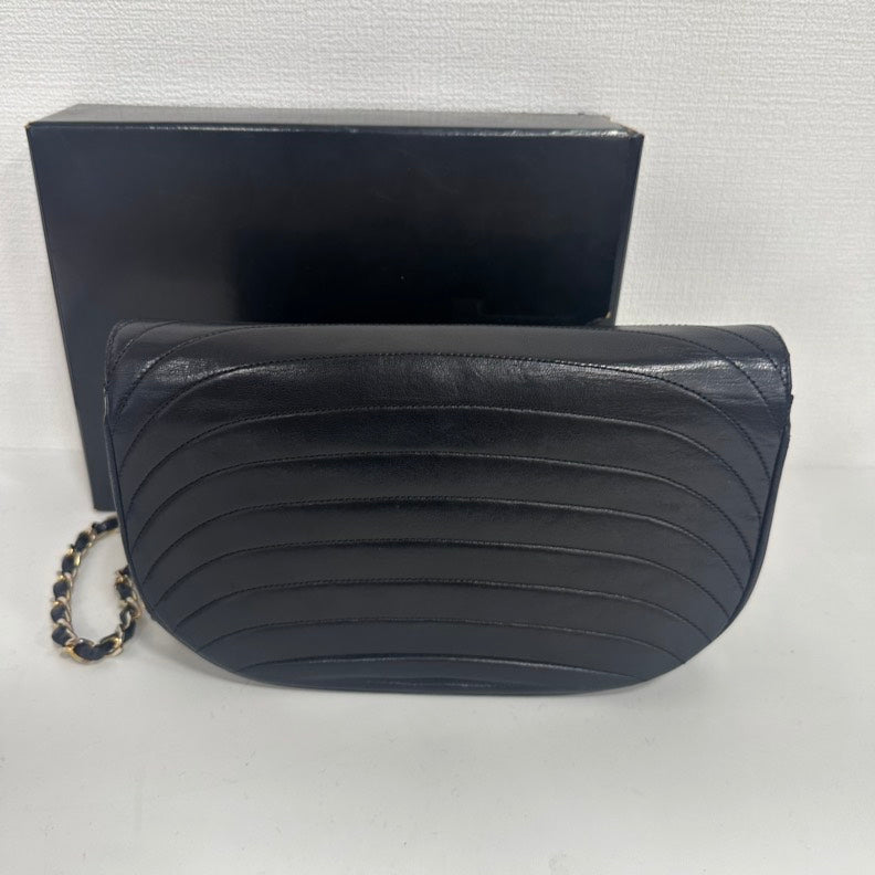 Chanel Vintage Black Lambskin Half Moon Flap Chain Bag - Medium Size
