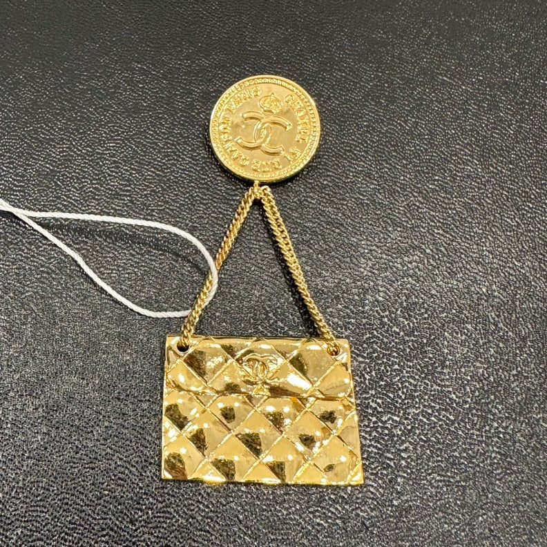 Chanel Vintage Gold Flap Bag Brooch - Small Size