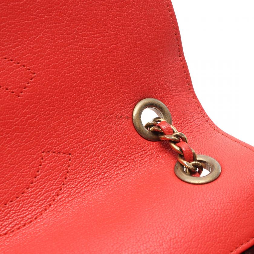 Chanel Chevron Bias Stitch Chain Shoulder Bag Leather Orange Red with Antique Gold Hardware