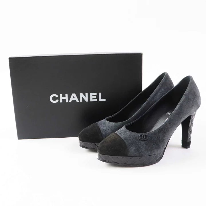 Chanel Grey Suede Cap Toe Heels Size 35